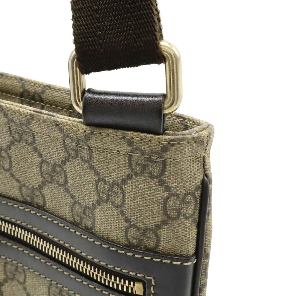 Gucci Beige Brown Dark Brown Khaki Gg Supreme Canvas Leather Shoulder Bag (Pre-Owned)