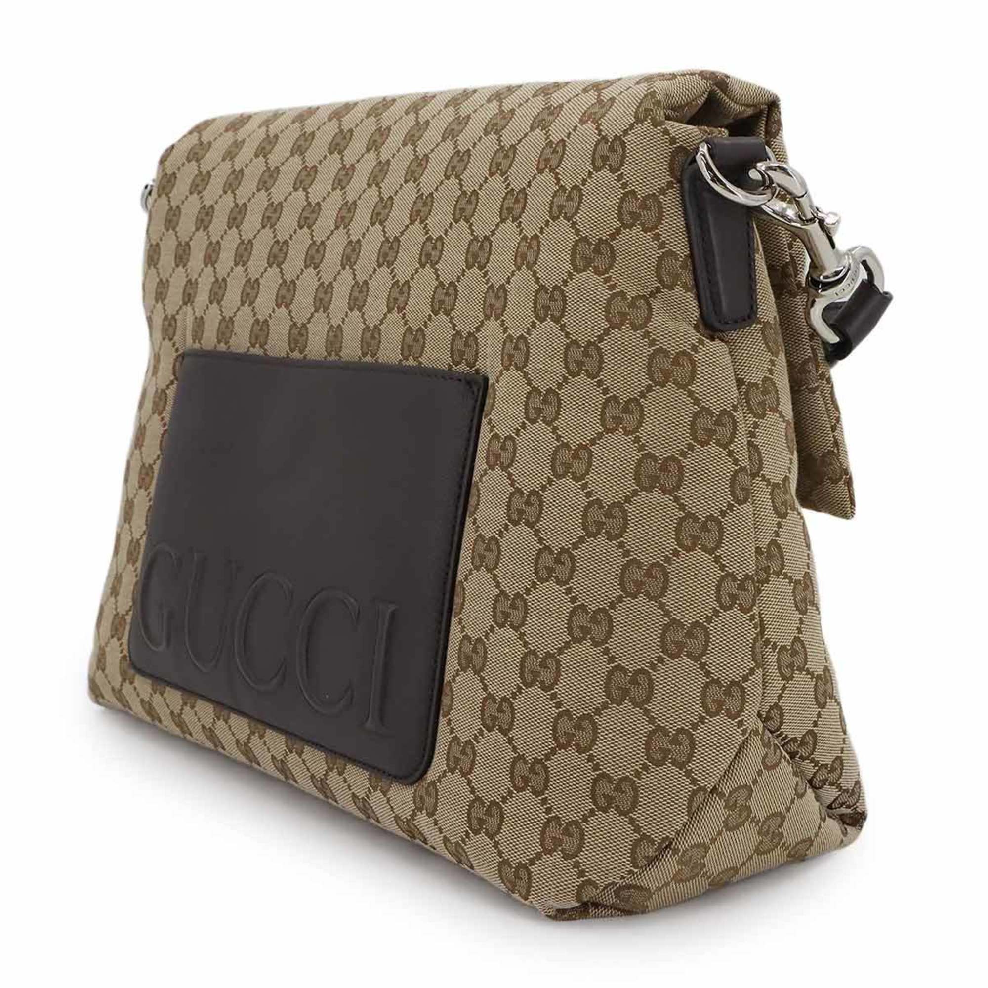Gucci Beige Brown Gg Canvas Leather Shoulder Bag (Pre-Owned)