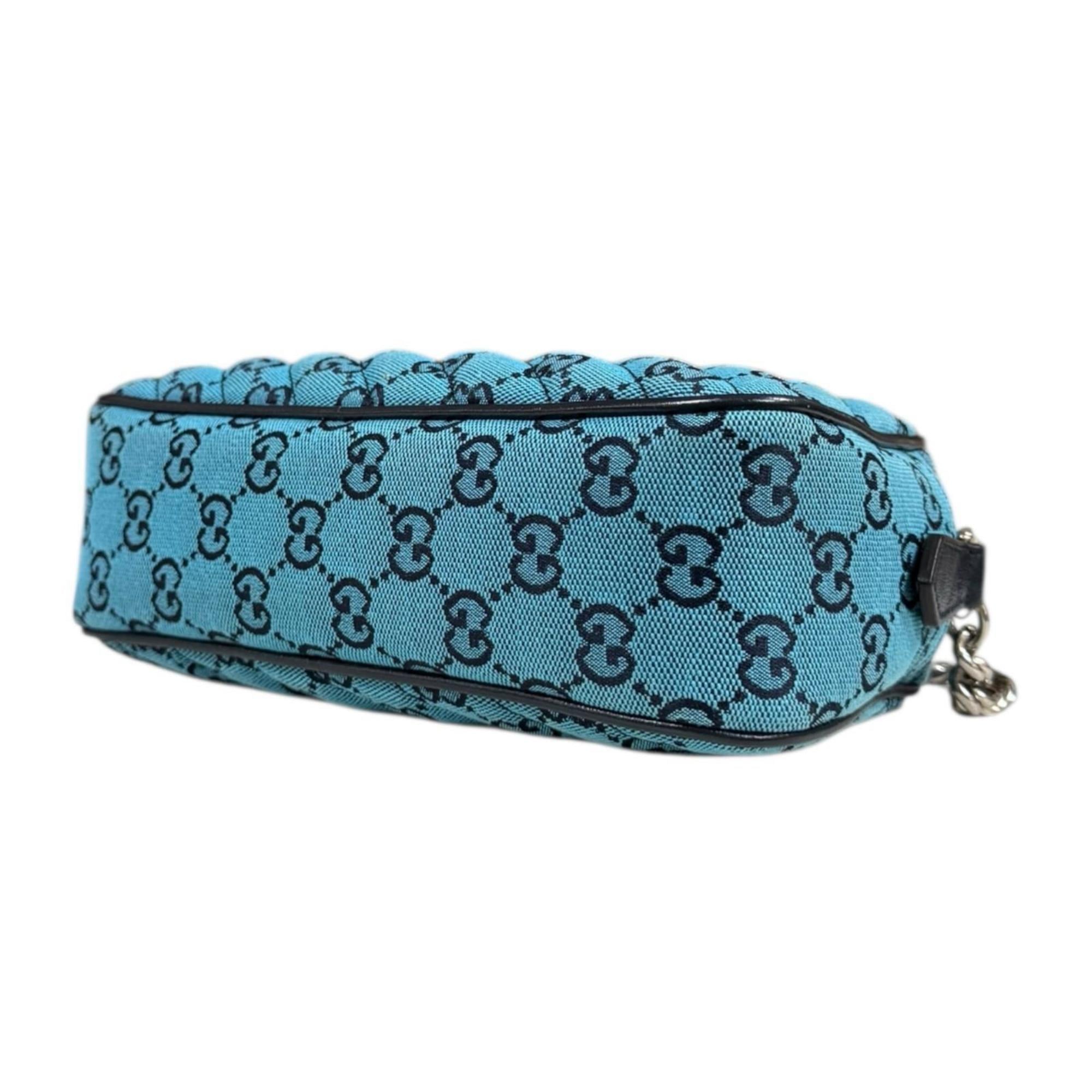 Gucci Gg Marmont Blue Navy Canvas Leather Shoulder Bag (Pre-Owned)