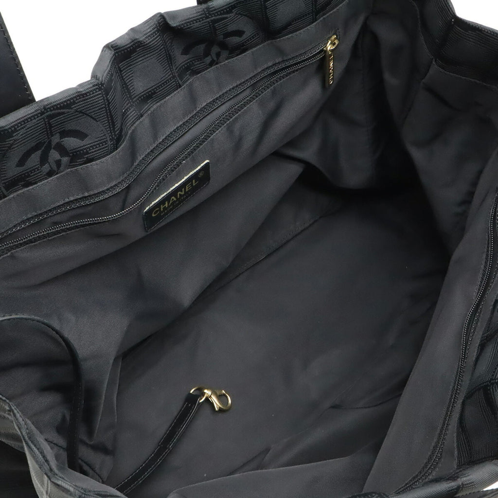 Chanel New Travel Line Black Jacquard Leather Tote Bag (Pre-Owned)