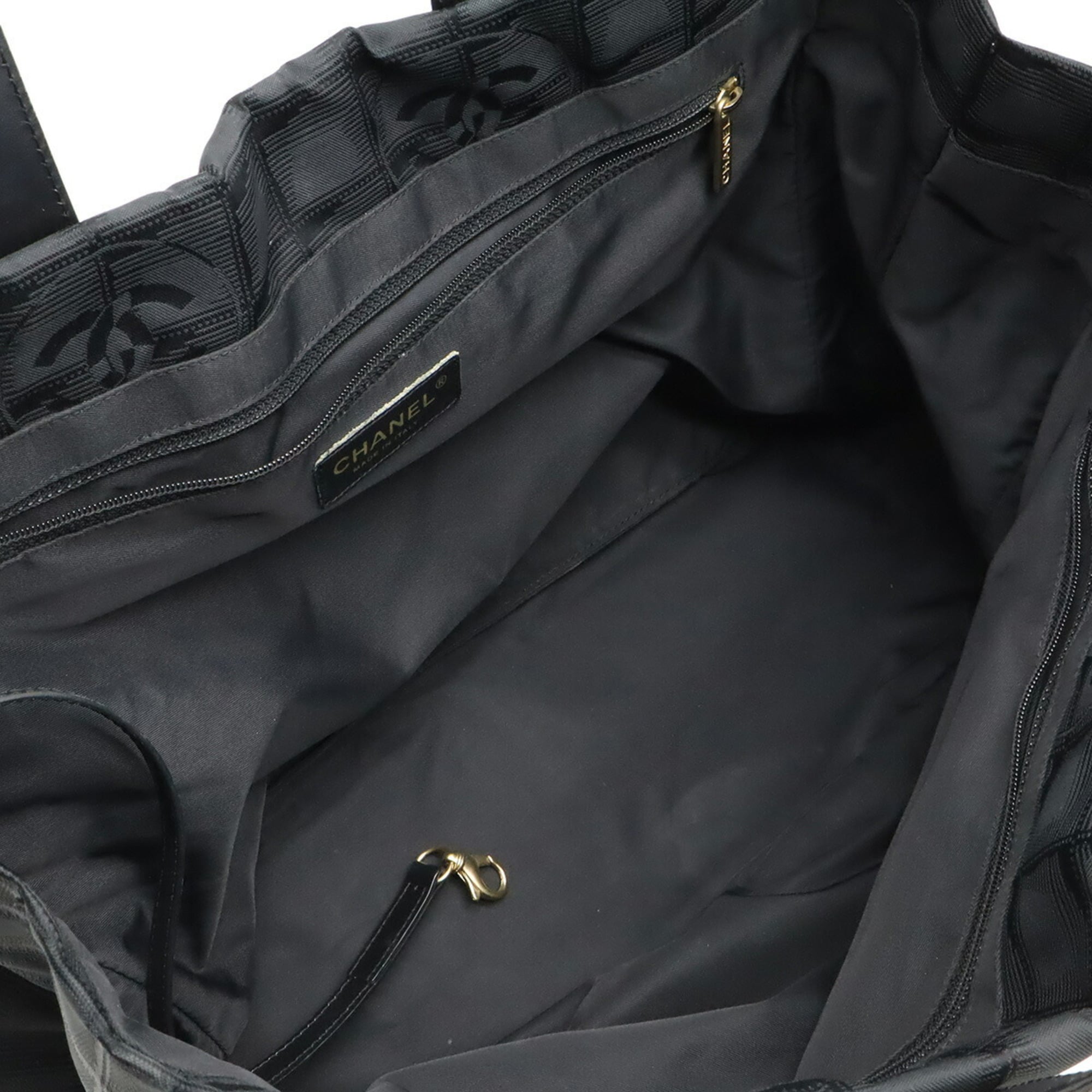 Chanel New Travel Line Black Jacquard Leather Tote Bag (Pre-Owned)
