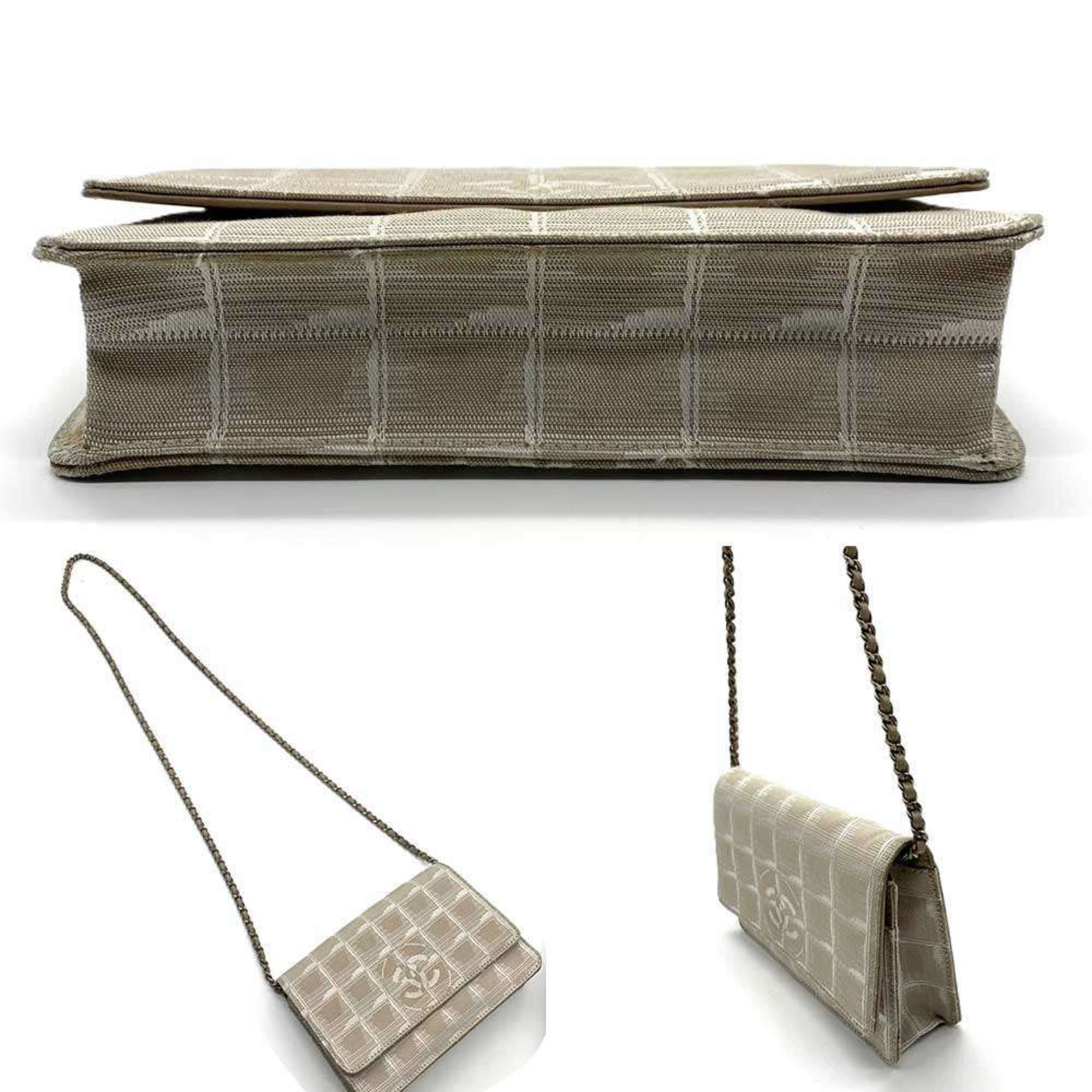 Chanel New Travel Line Beige Nylon Chain/Shoulder Wallet (Pre-Owned)