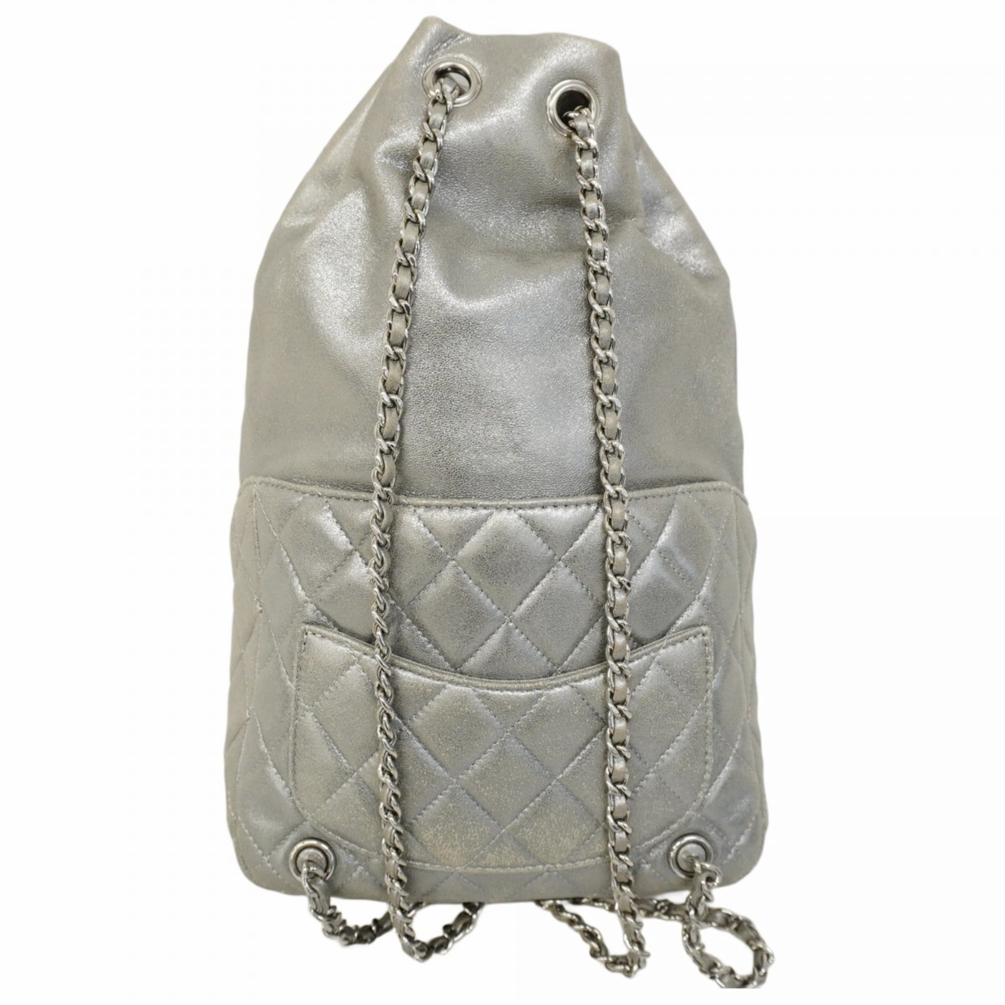 Chanel Silver Leather Backpack (Pre-Owned)