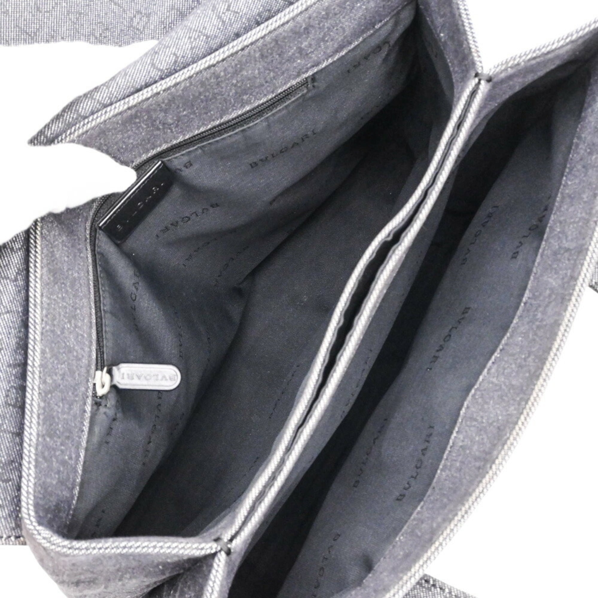 Bvlgari Black Gray Canvas Leather Handbag (Pre-Owned)