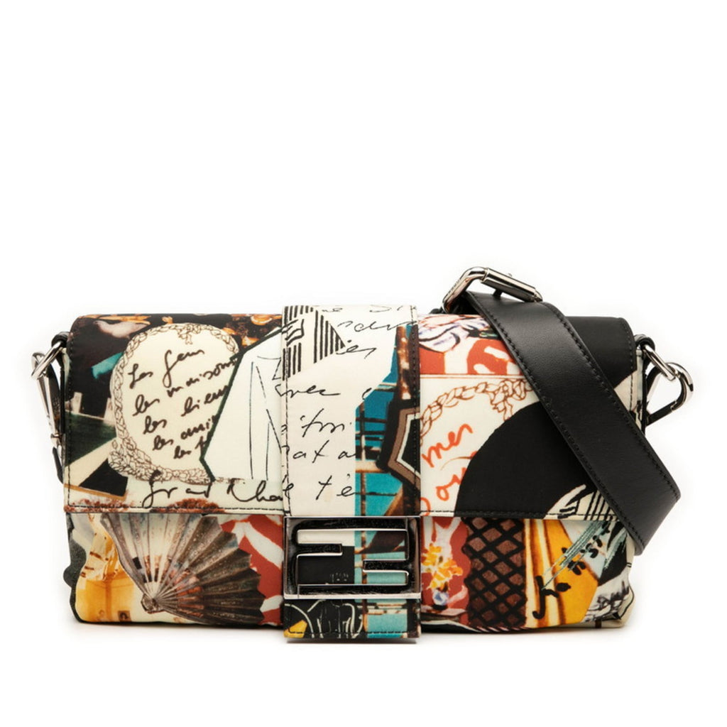 Fendi Black Ivory Multi-Color Nylon Leather Shoulder Bag (Pre-Owned)