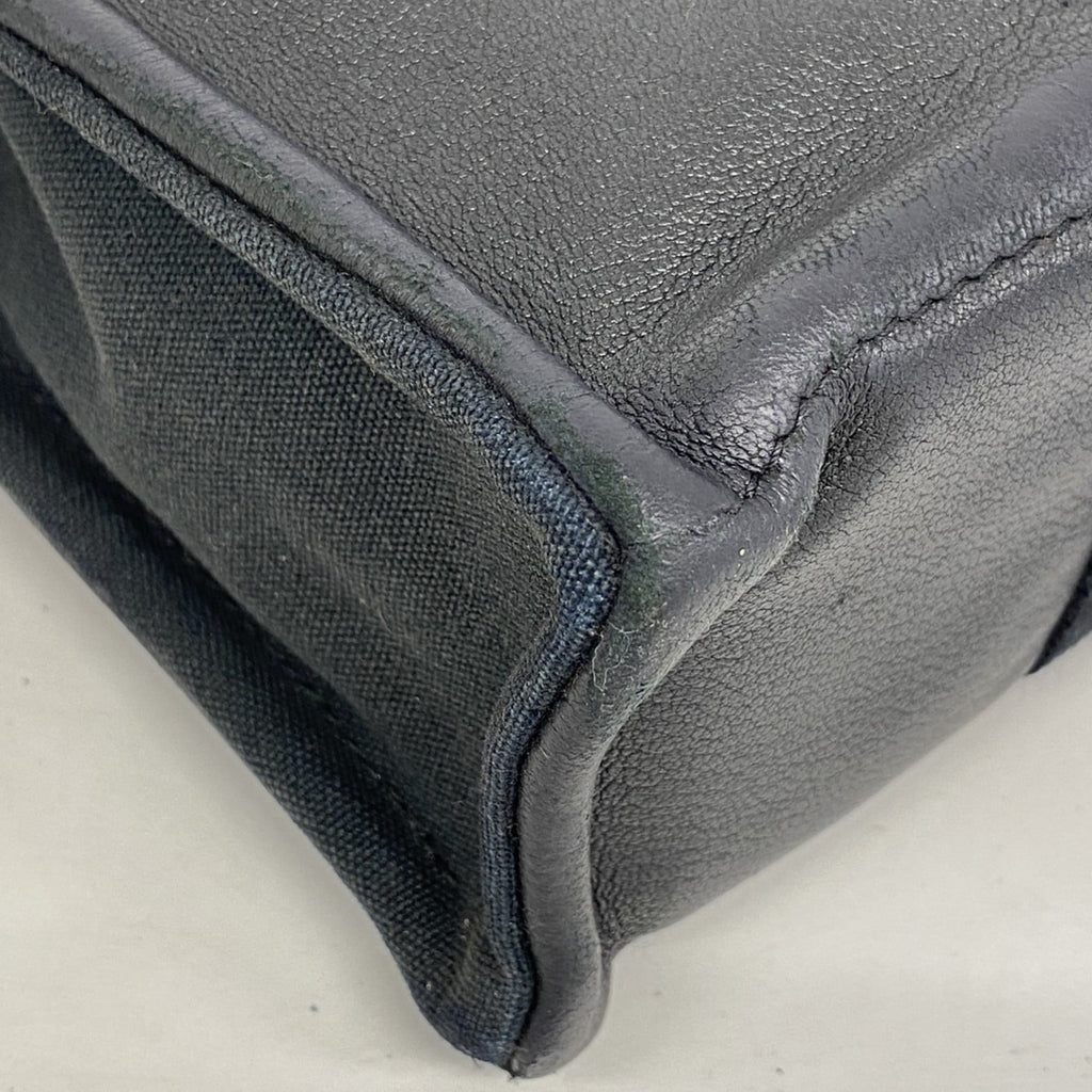 Hermes Black Gray Canvas Leather Handbag (Pre-Owned)