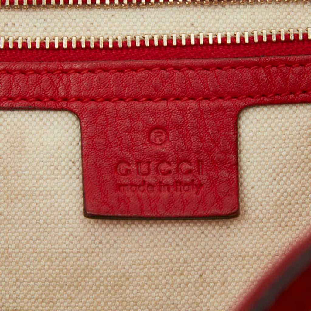 Gucci Beige Red Color Canvas Leather Tote Bag (Pre-Owned)