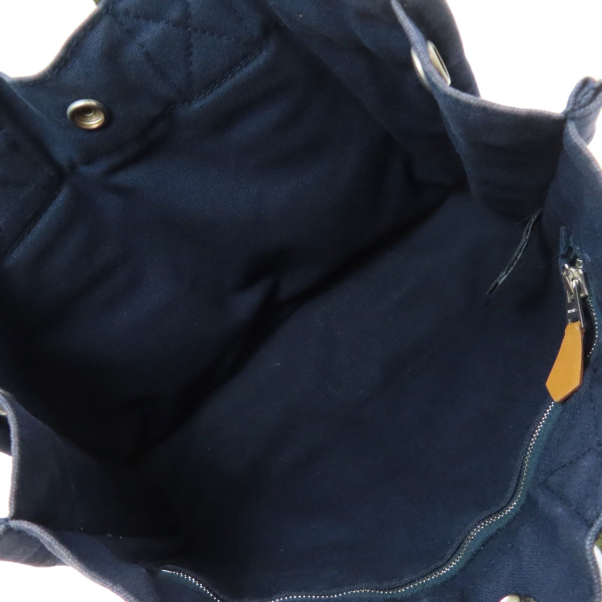 Hermes Green Navy Canvas Handbag (Pre-Owned)