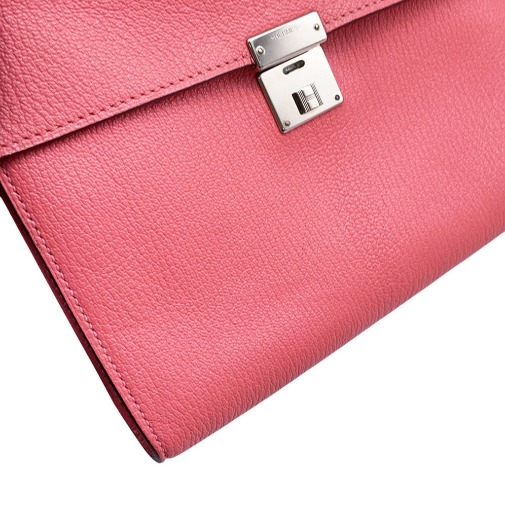 Hermes Rose Azalee Chevre Myzore Leather Chain/Shoulder Wallet (Pre-Owned)