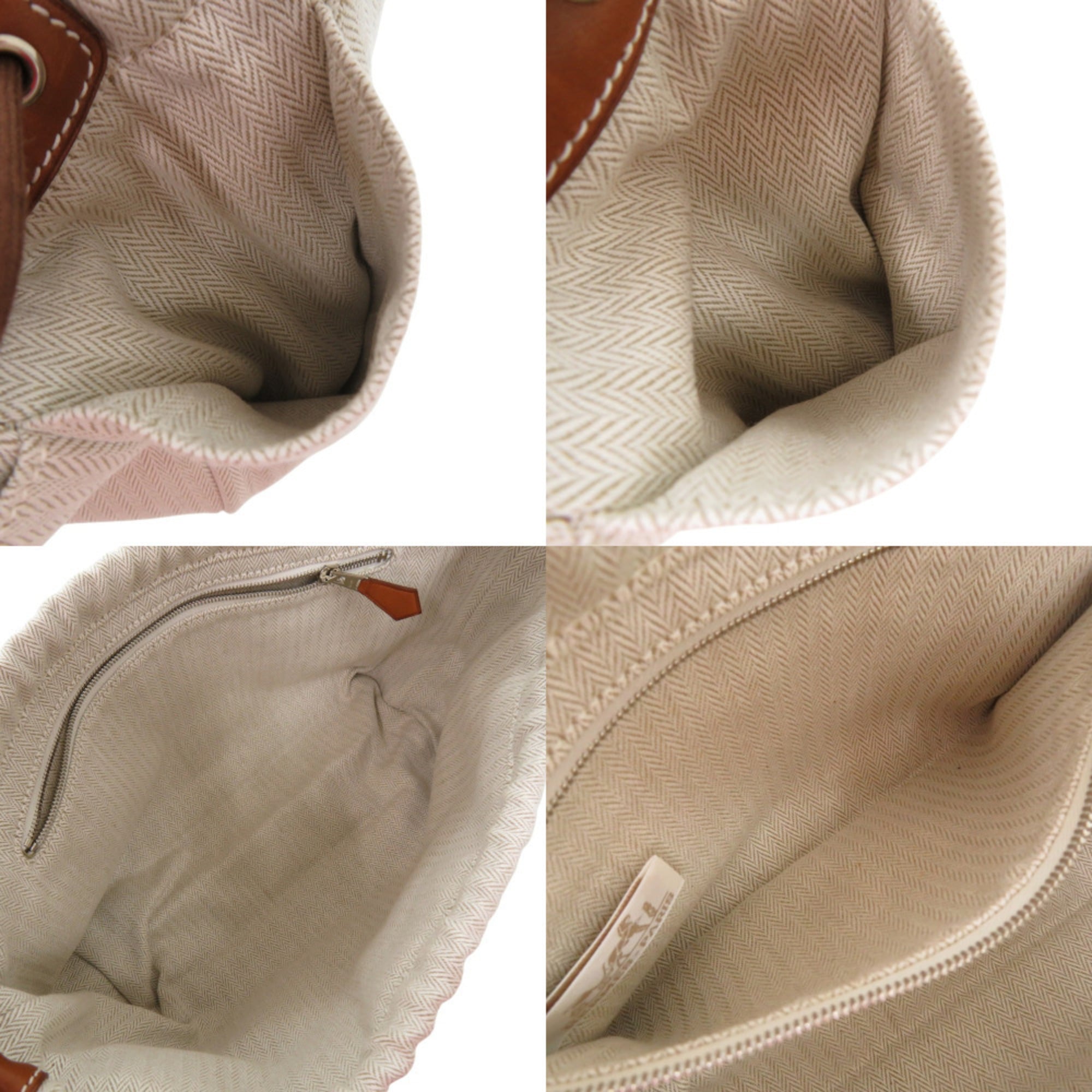Hermes Natural Toile Chevron Leather Pouch (Pre-Owned)