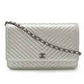 Chanel Chevron (V Stitch) Metallic Silver Leather Chain/Shoulder Wallet (Pre-Owned)