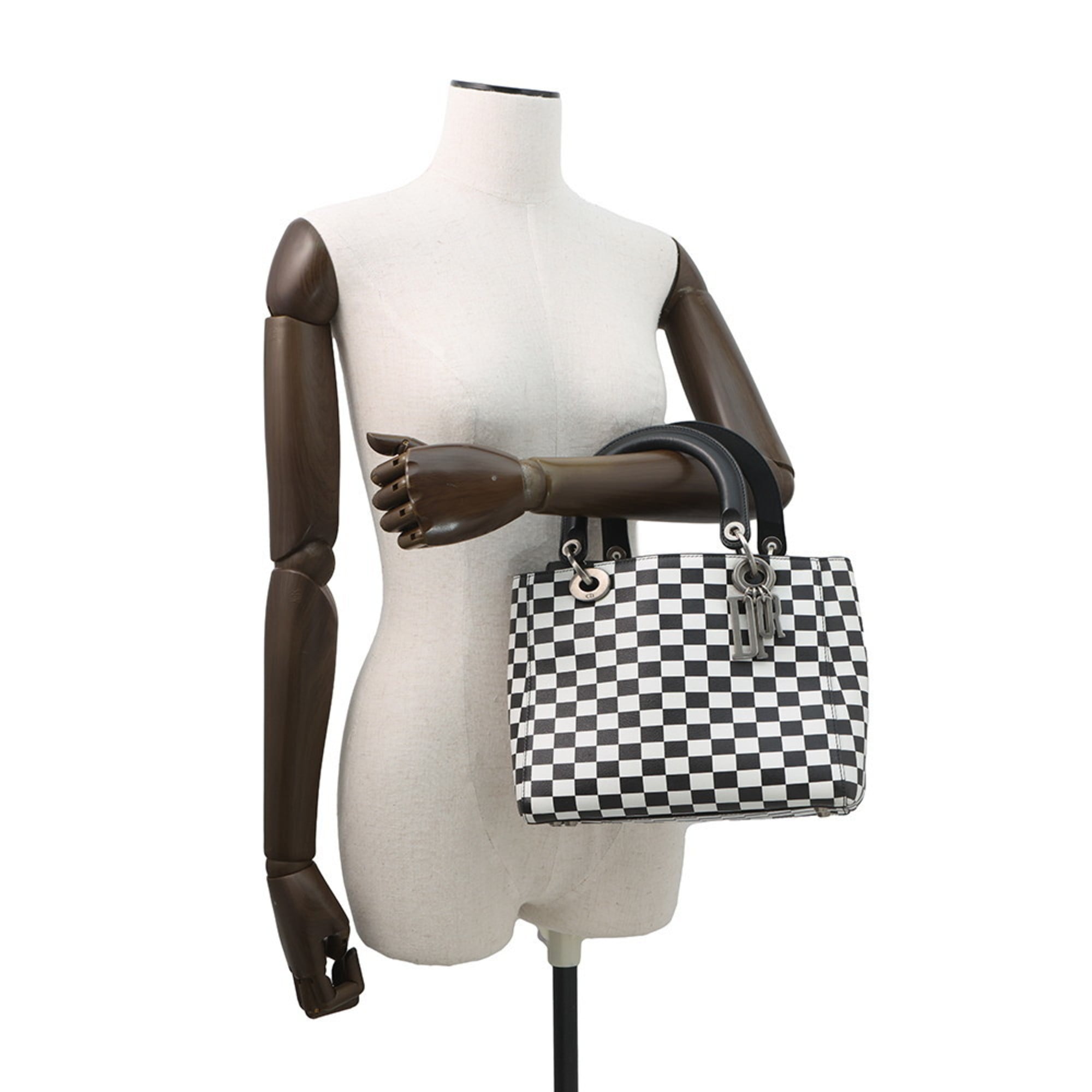 Christian Dior Lady Dior Black White Leather Handbag (Pre-Owned)