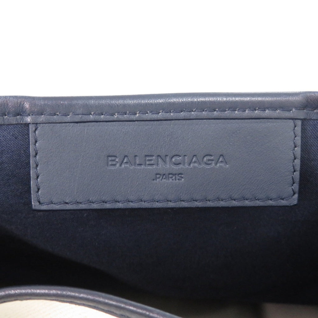 Balenciaga Ivory Navy Canvas Leather Handbag (Pre-Owned)