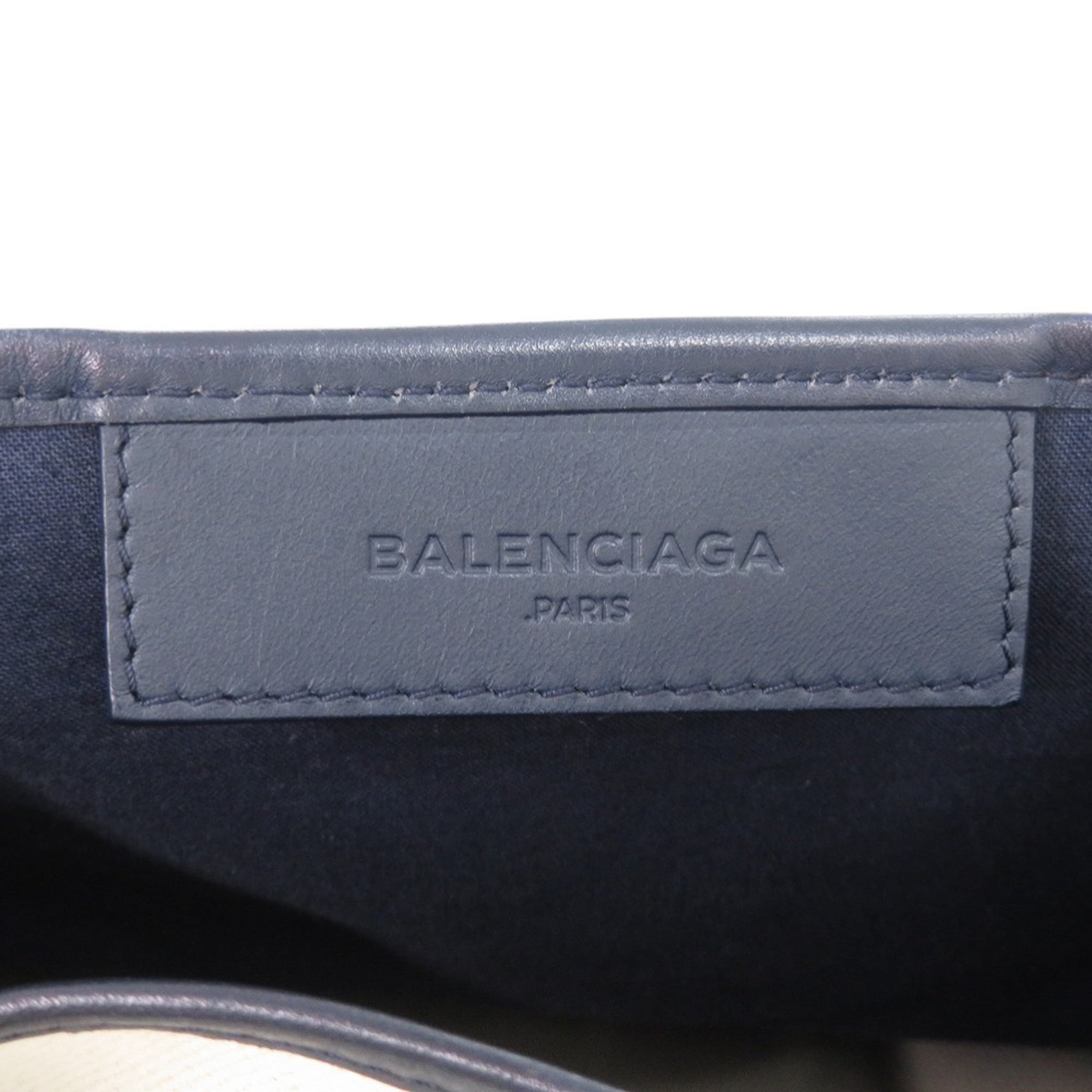 Balenciaga Ivory Navy Canvas Leather Handbag (Pre-Owned)