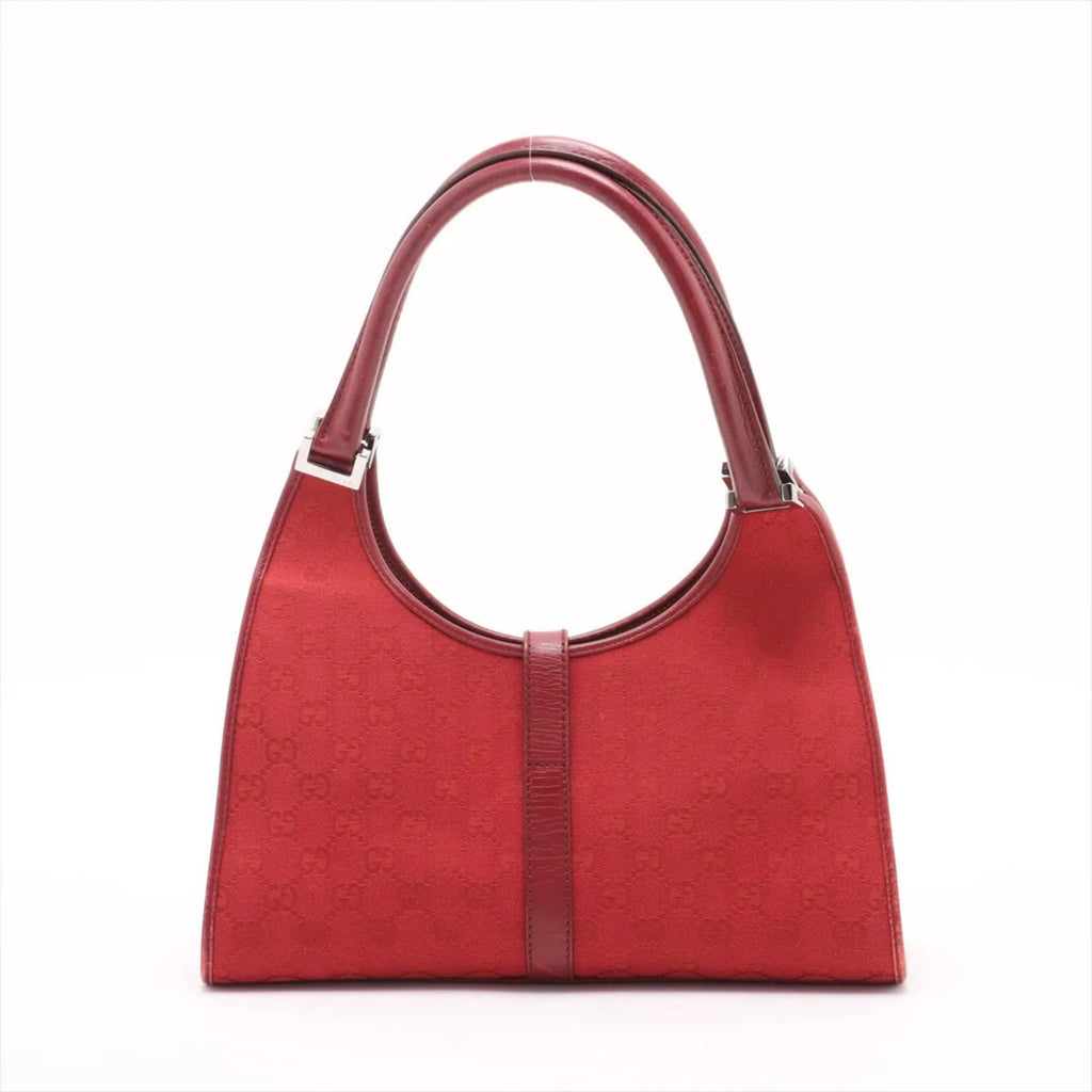 Gucci Red Color Leather Canvas Handbag (Pre-Owned)