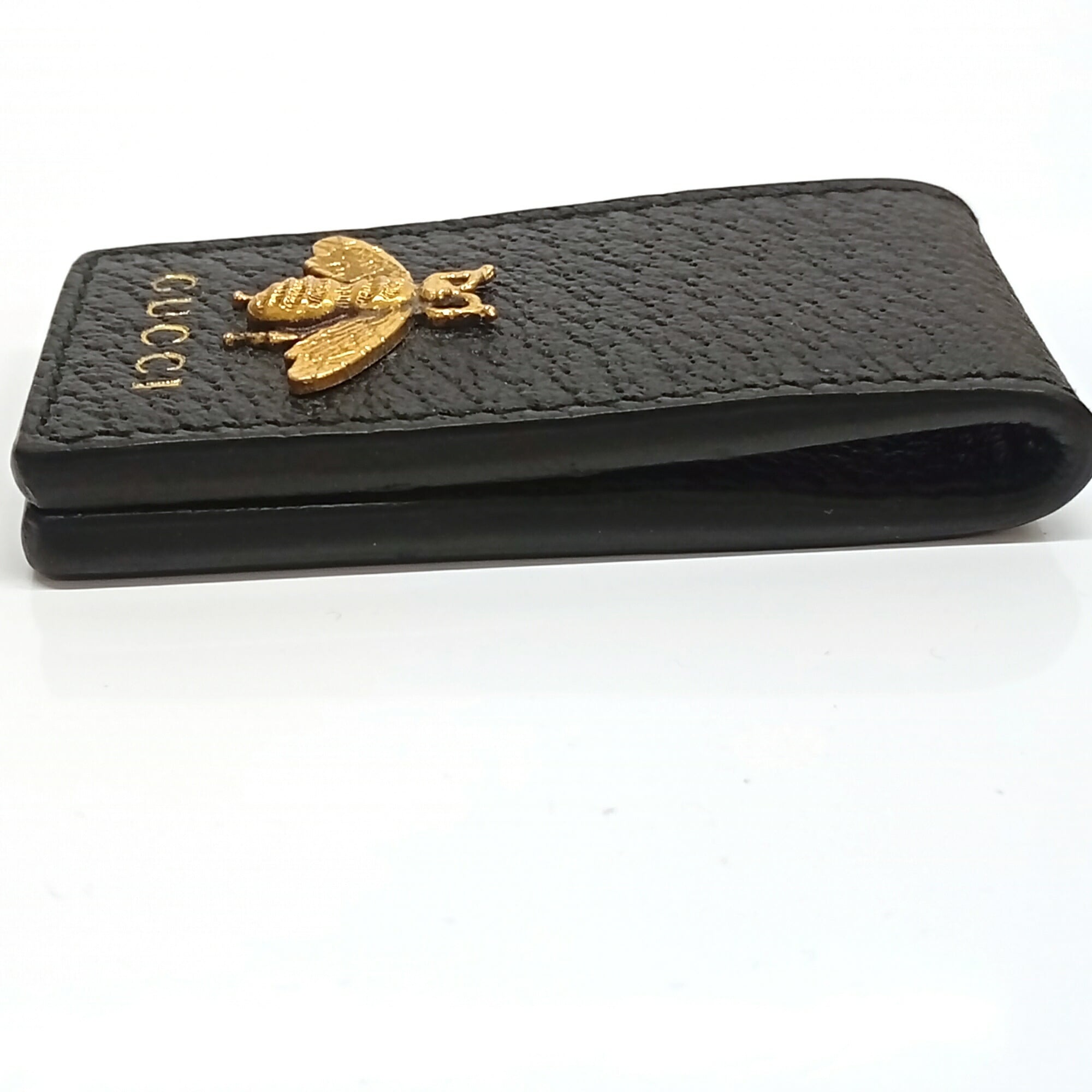 Gucci Gold Black Leather Money Clip (Pre-Owned)