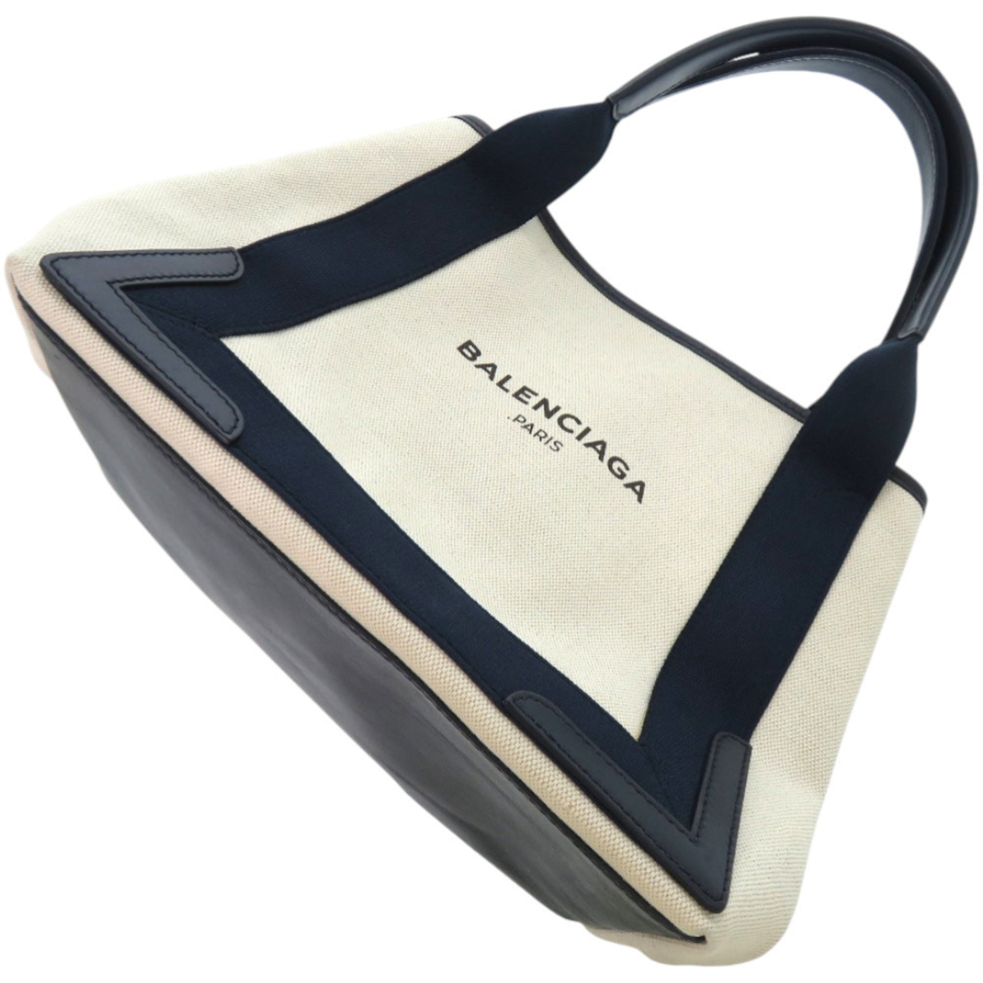 Balenciaga Ivory Navy Canvas Leather Handbag (Pre-Owned)