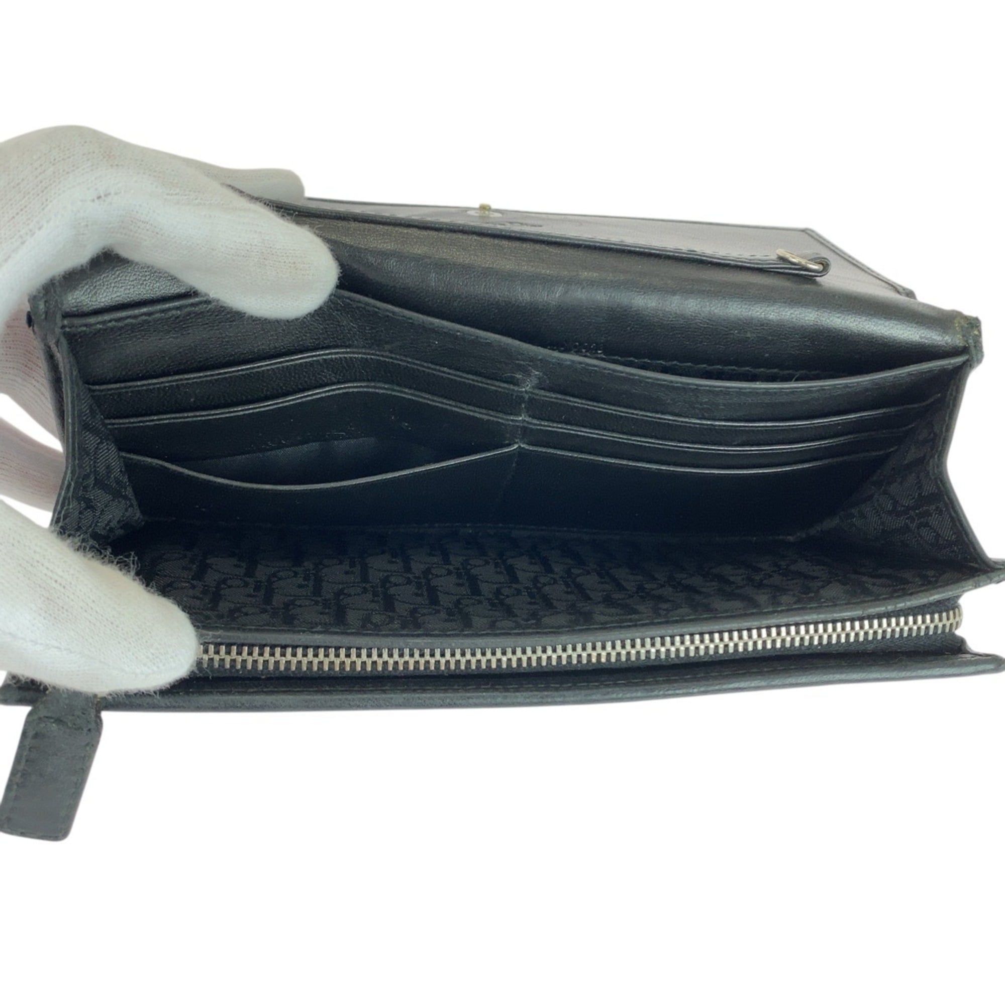 Christian Dior Black Leather Long Wallet (Bi-Fold) (Pre-Owned)