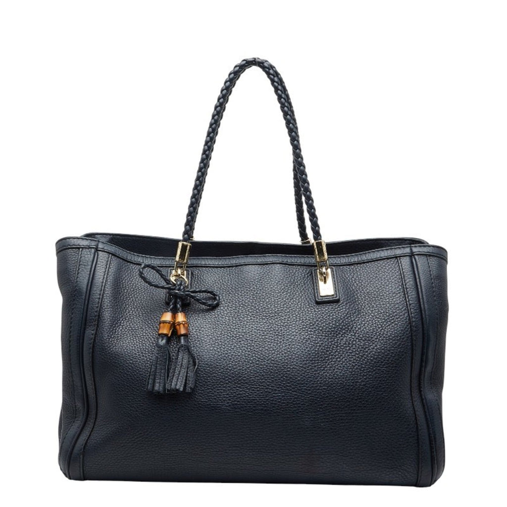 Gucci Navy Canvas Leather Shoulder Bag Tote Bag (Pre-Owned)
