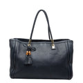 Gucci Navy Canvas Leather Shoulder Bag Tote Bag (Pre-Owned)