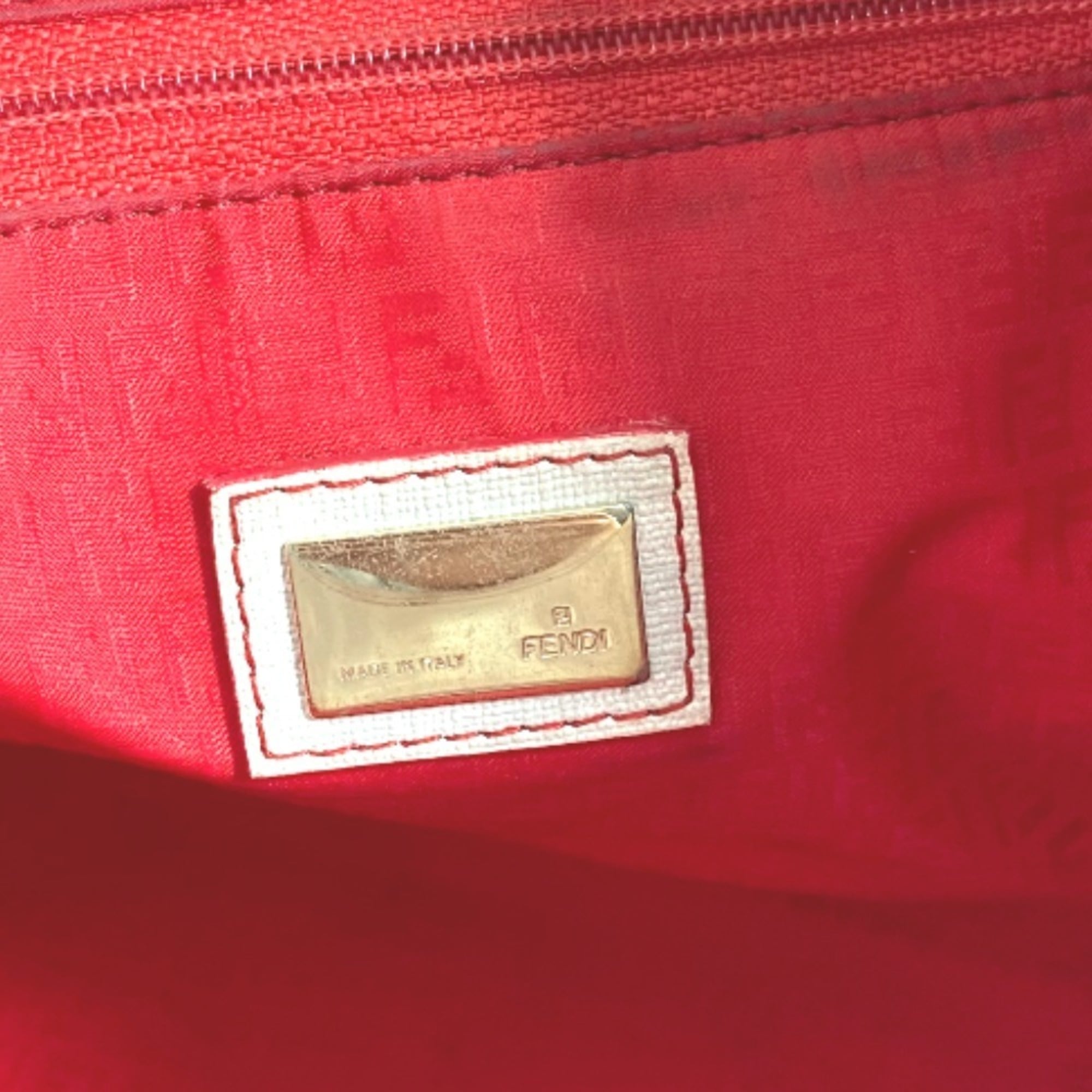 Fendi Zucca Red Color White Zucca Shoulder Bag Tote Bag (Pre-Owned)
