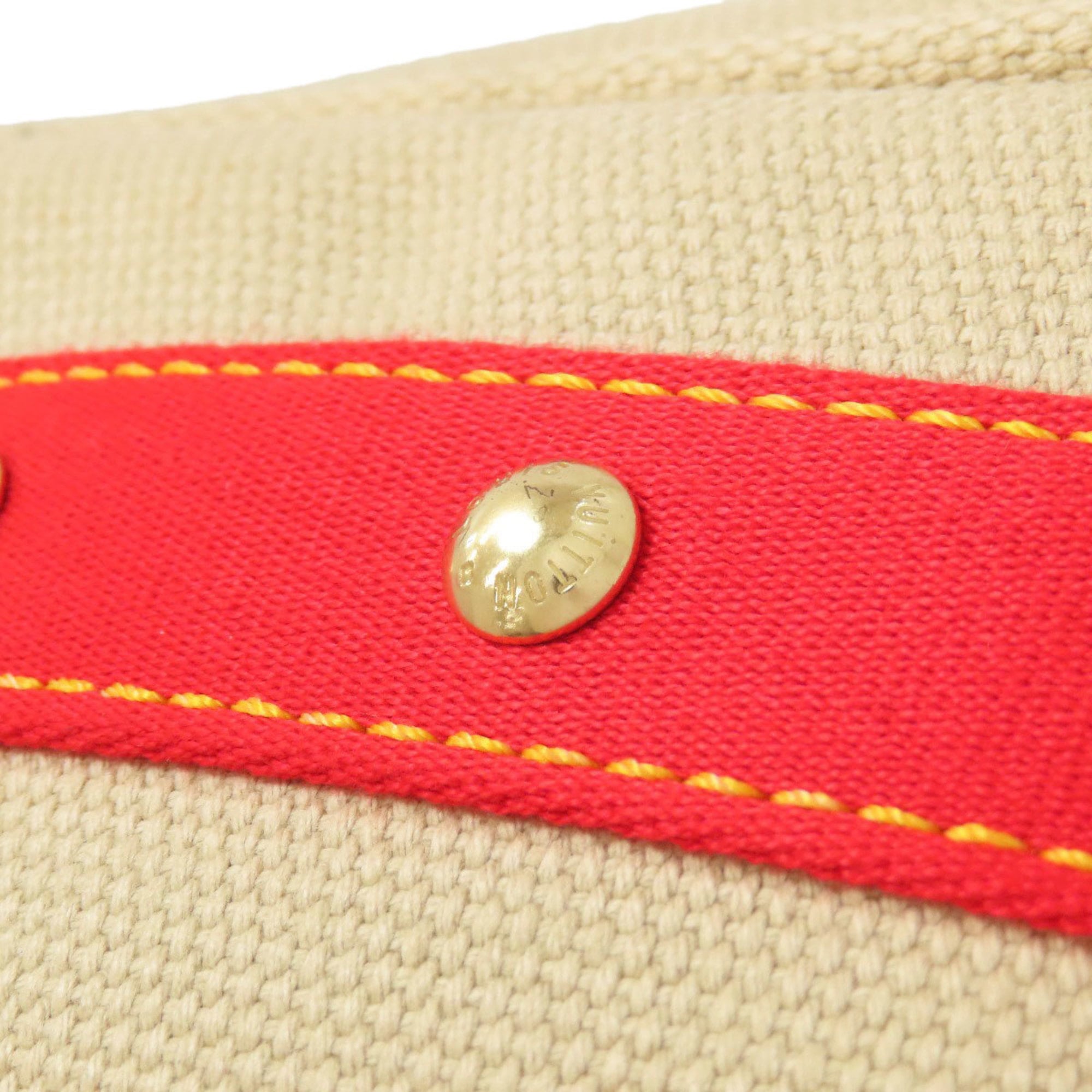 Louis Vuitton Beige Red Color Canvas Handbag (Pre-Owned)
