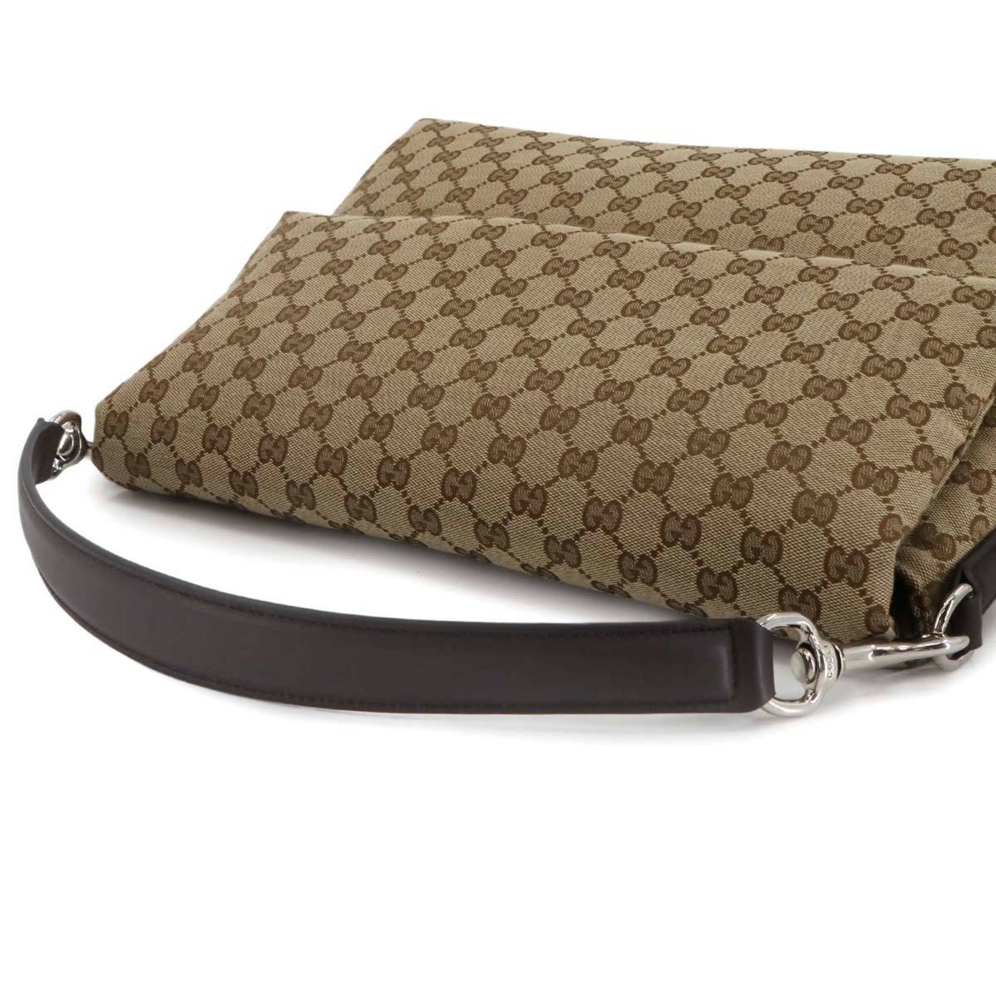 Gucci Beige Brown Gg Canvas Leather Shoulder Bag (Pre-Owned)