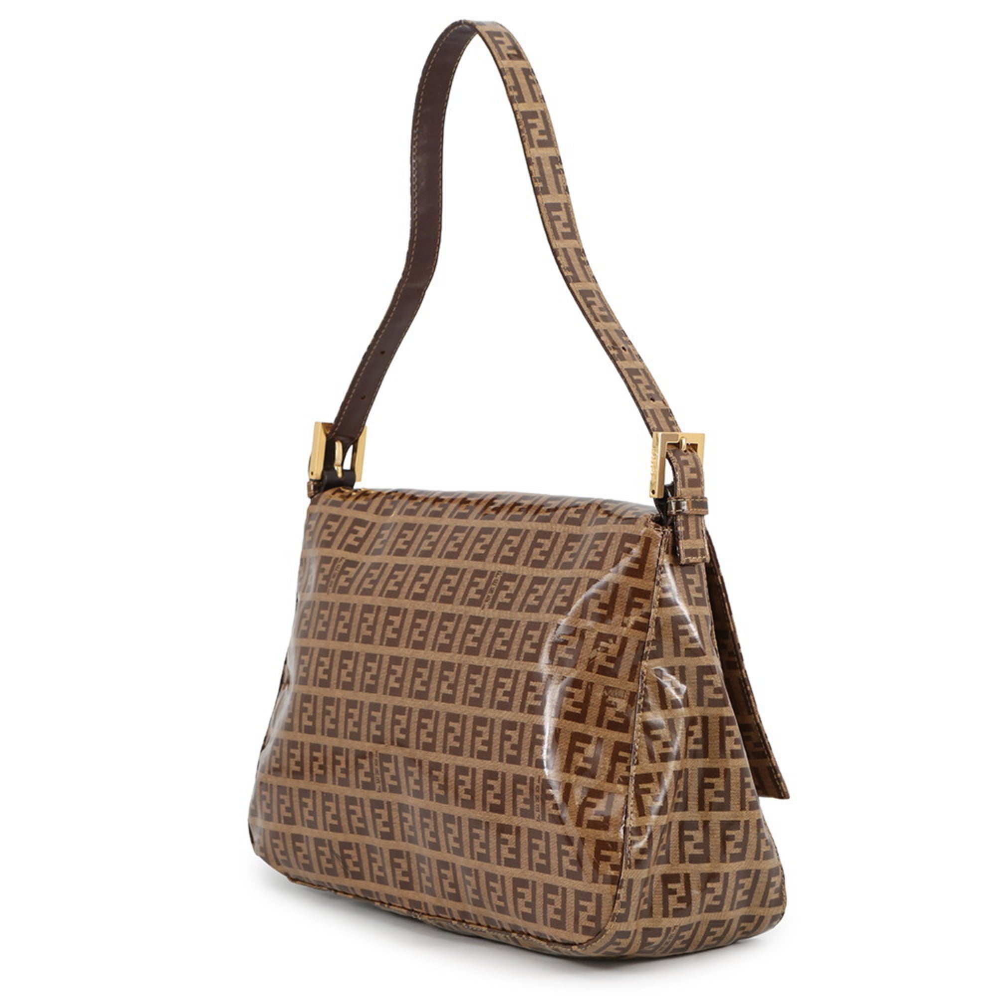 Fendi Zucchino Brown Patent Leather Handbag (Pre-Owned)