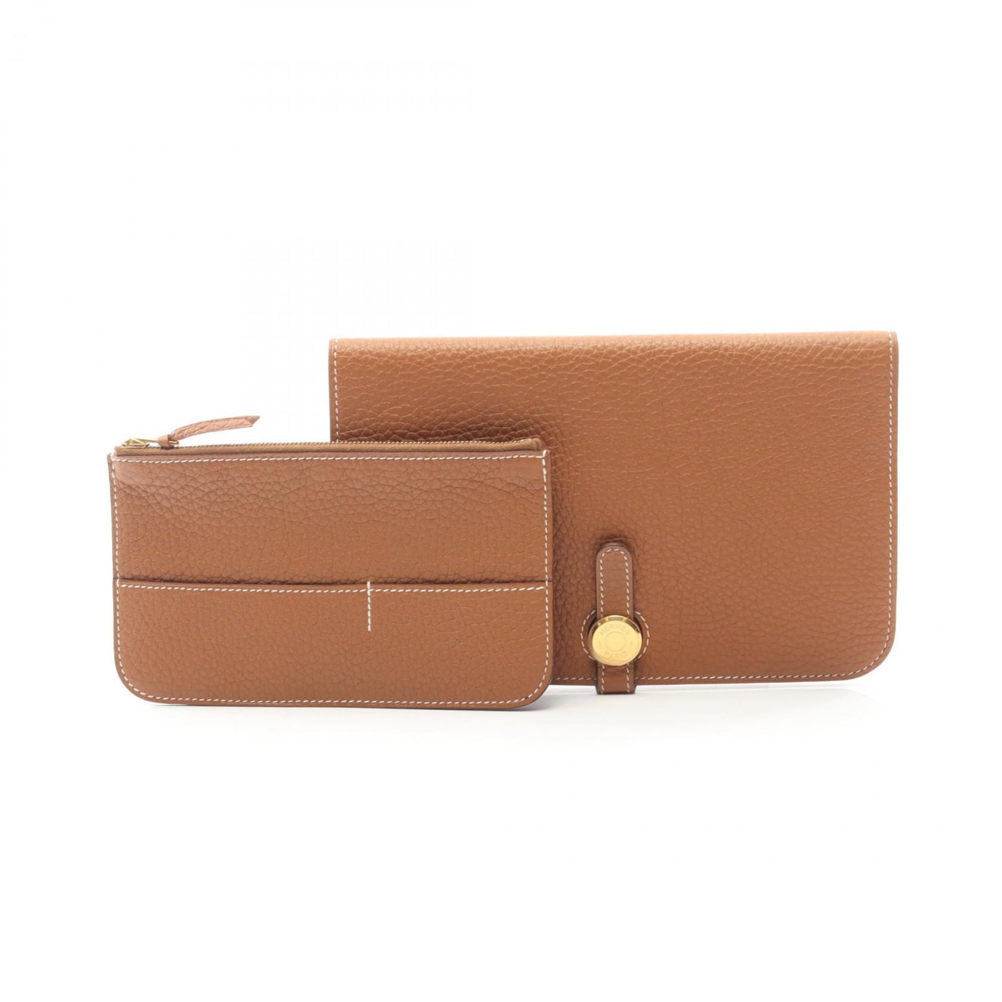 Hermes Brown Taurillon Clemence Leather Long Wallet (Bi-Fold) (Pre-Owned)