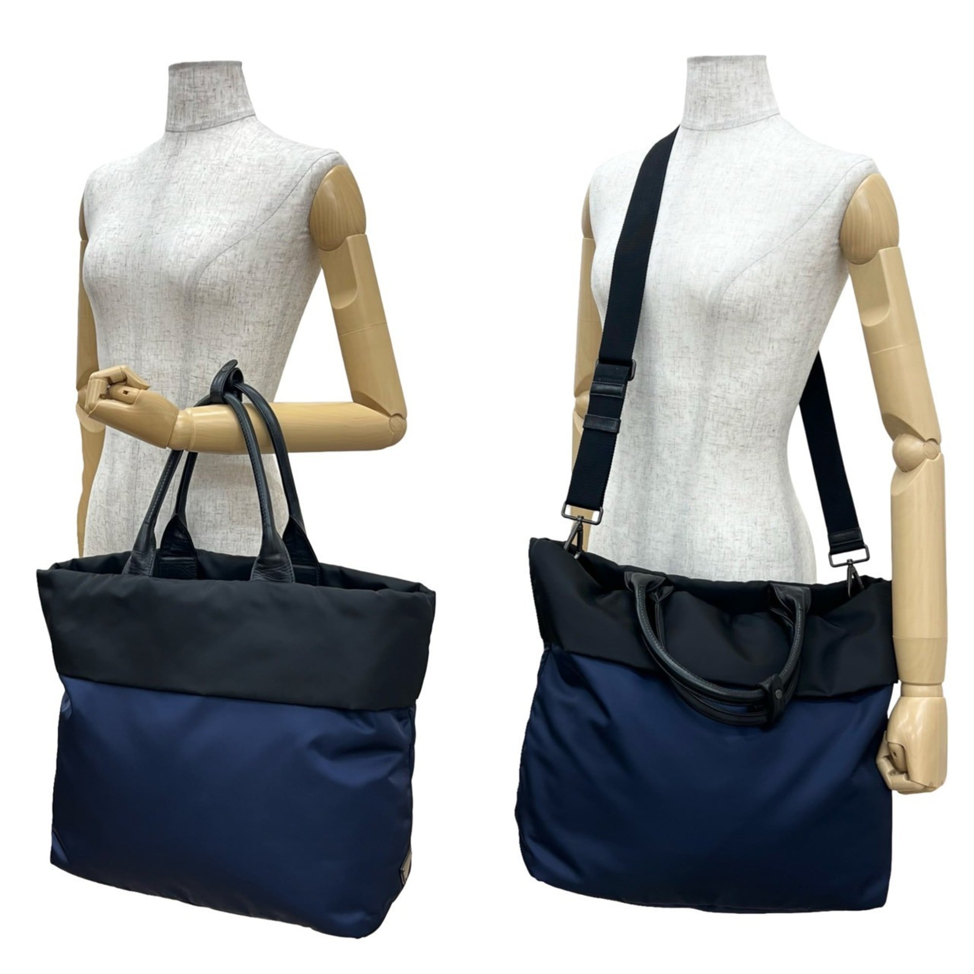Prada Black Navy Nylon Leather Handbag Shoulder Bag Tote Bag (Pre-Owned)