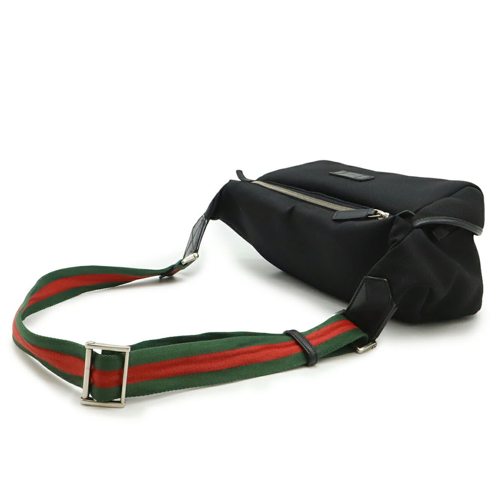 Gucci Black Green Red Color Nylon Canvas Leather Shoulder Bag Sling Bag (Pre-Owned)