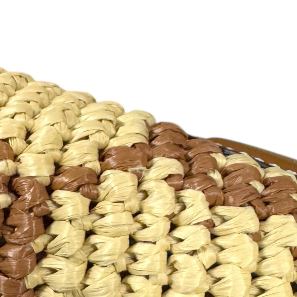 Gucci Beige Brown Fabric Raffia Shoulder Bag (Pre-Owned)