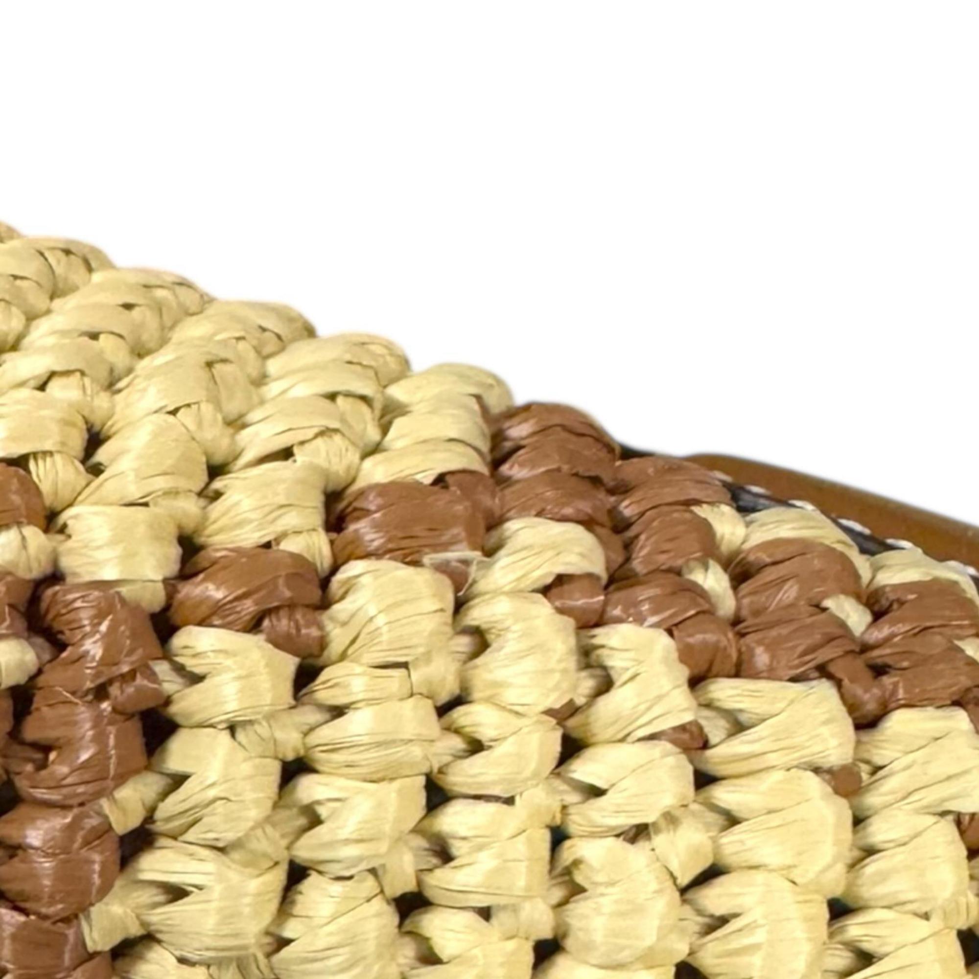 Gucci Beige Brown Fabric Raffia Shoulder Bag (Pre-Owned)