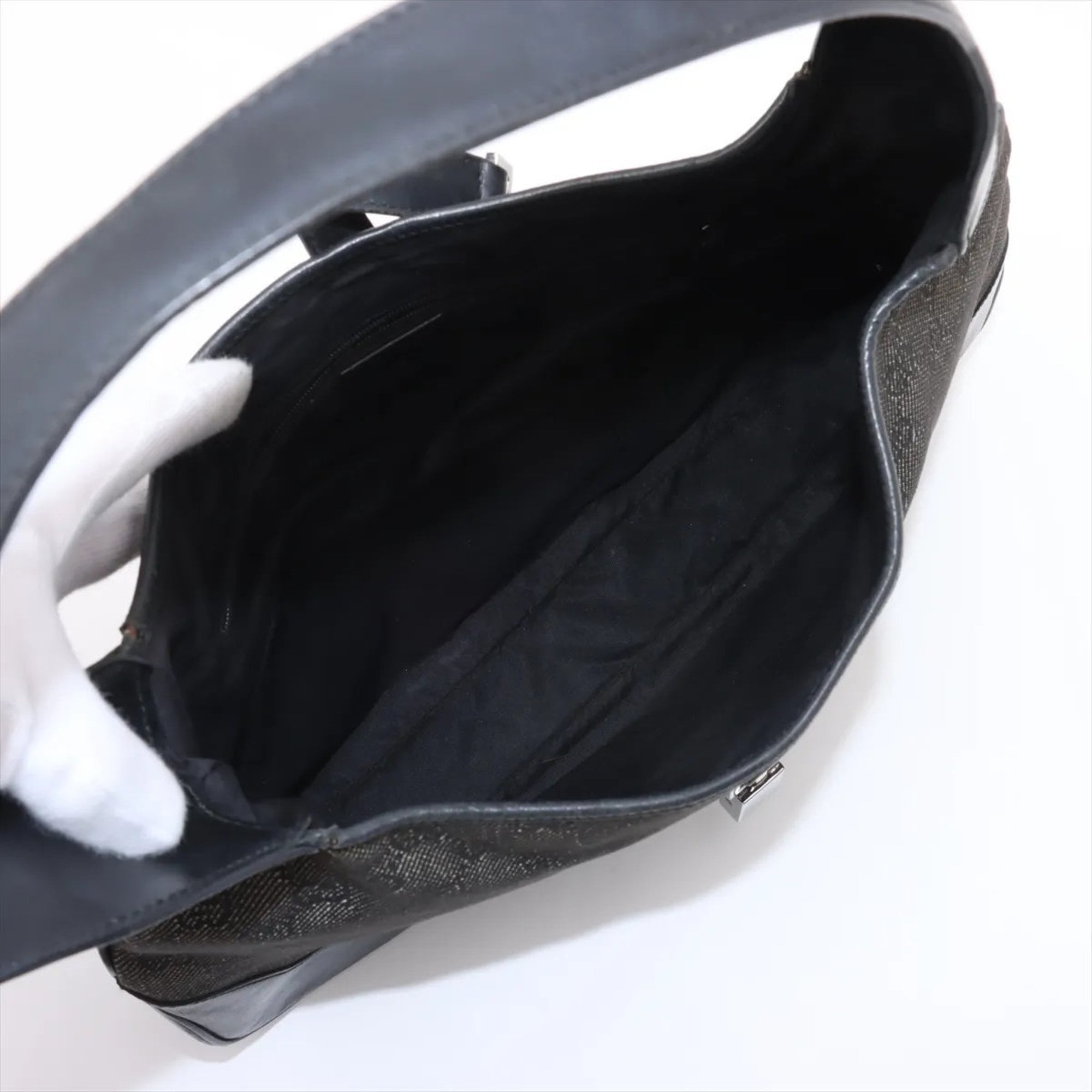 Gucci Black Leather Canvas Shoulder Bag (Pre-Owned)
