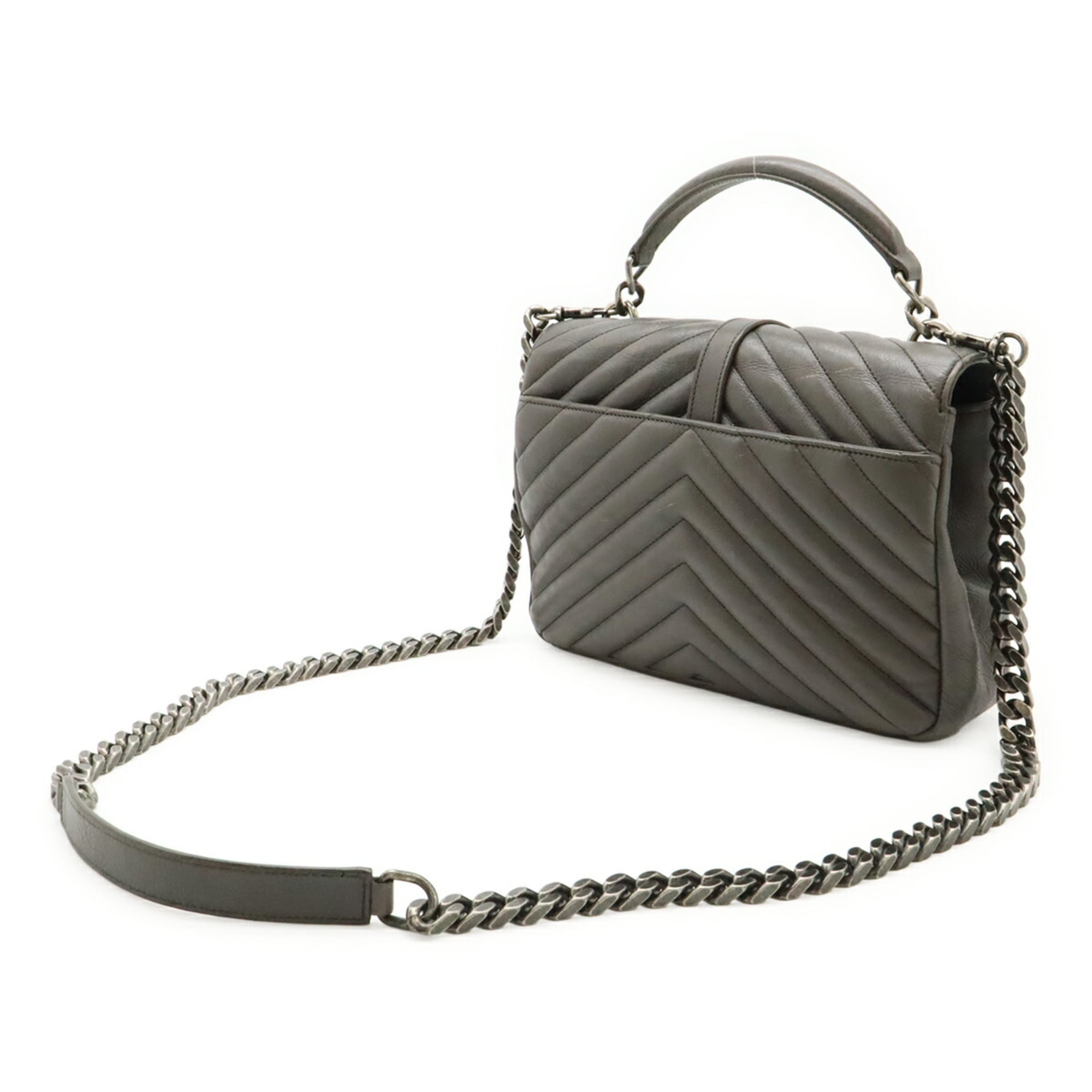 Yves Saint Laurent Gray Leather Handbag Shoulder Bag (Pre-Owned)