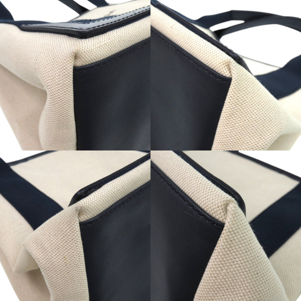 Balenciaga Ivory Navy Canvas Leather Handbag (Pre-Owned)