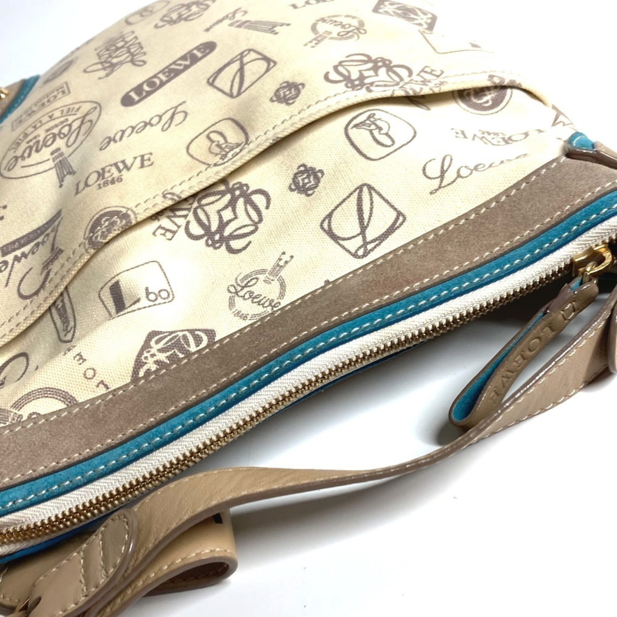 Loewe Beige Blue Canvas Leather Shoulder Bag (Pre-Owned)