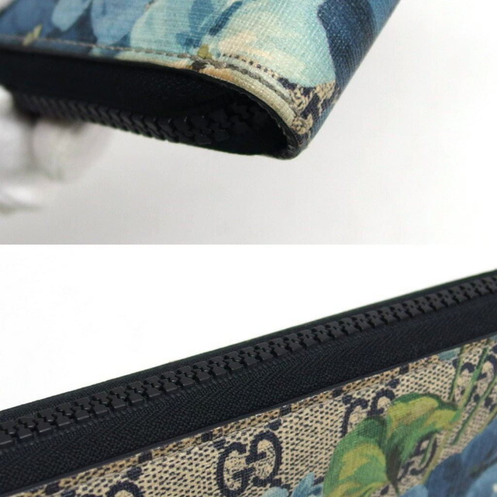 Gucci Beige Blue Navy Coated Canvas Long Wallet (Bi-Fold) (Pre-Owned)