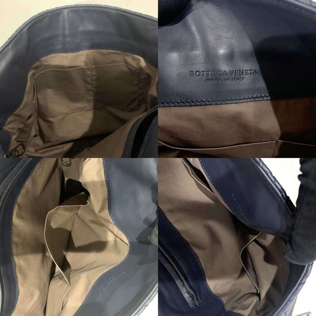 Bottega Veneta Intrecciato Navy Leather Messenger Bag (Pre-Owned)
