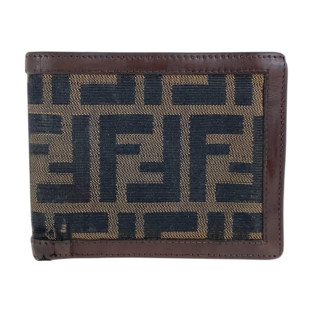 Fendi Brown Leather Canvas Wallet (Bi-Fold) (Pre-Owned)