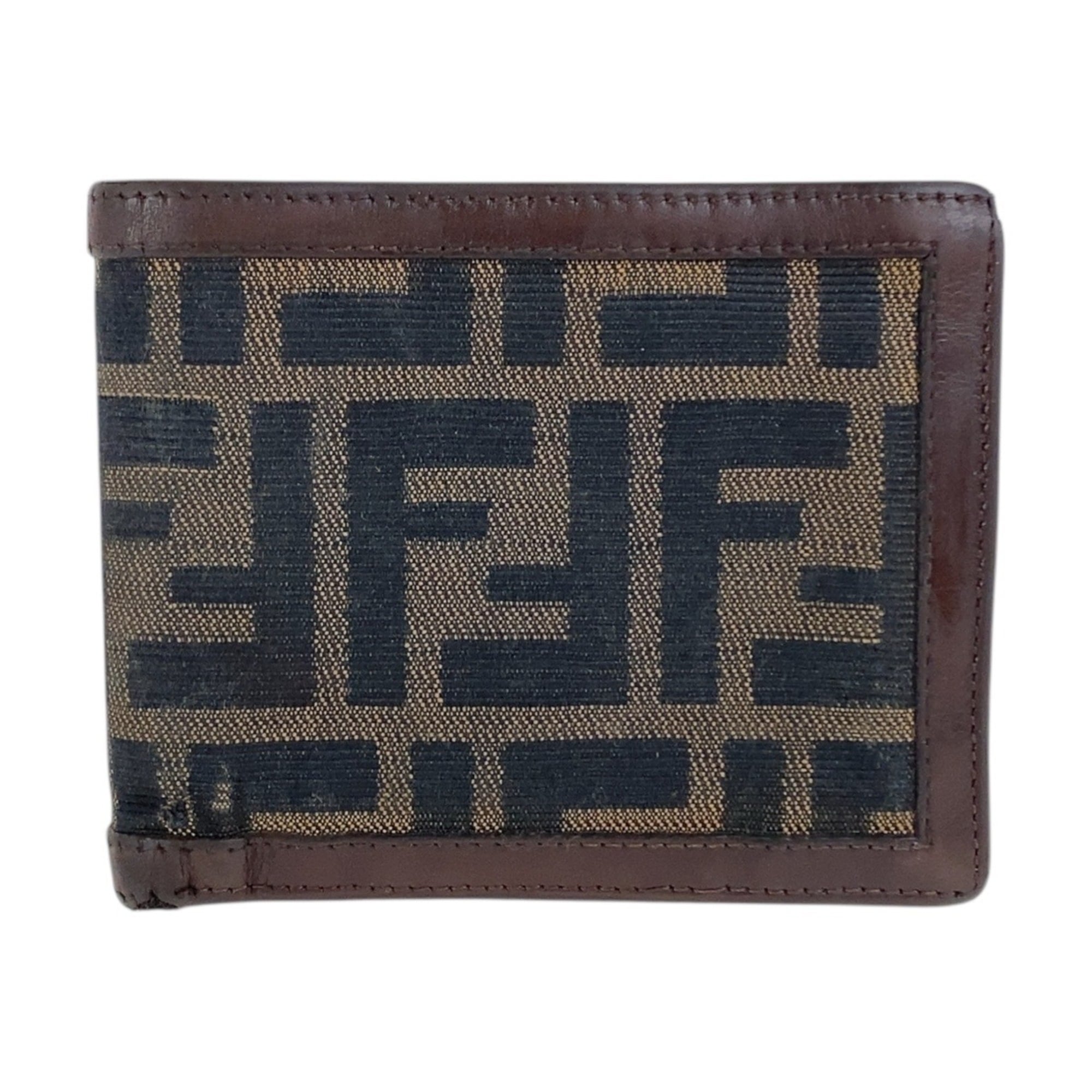 Fendi Brown Leather Canvas Wallet (Bi-Fold) (Pre-Owned)