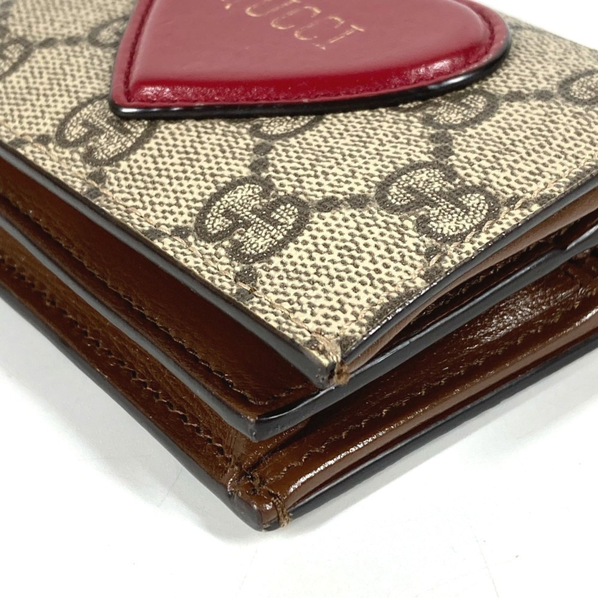 Gucci Gg Supreme Beige Red Color Gg Supreme Long Wallet (Bi-Fold) (Pre-Owned)