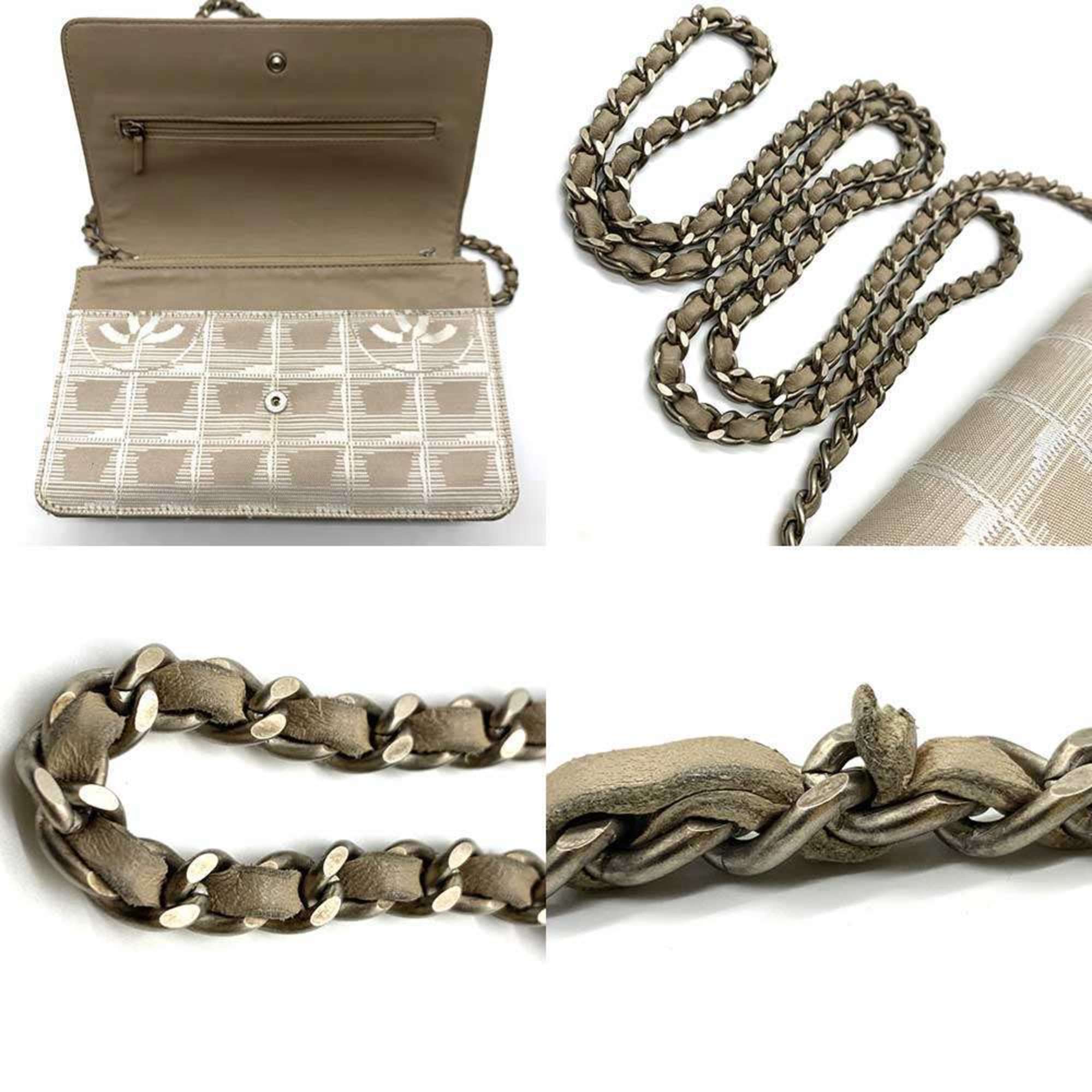 Chanel New Travel Line Beige Nylon Chain/Shoulder Wallet (Pre-Owned)