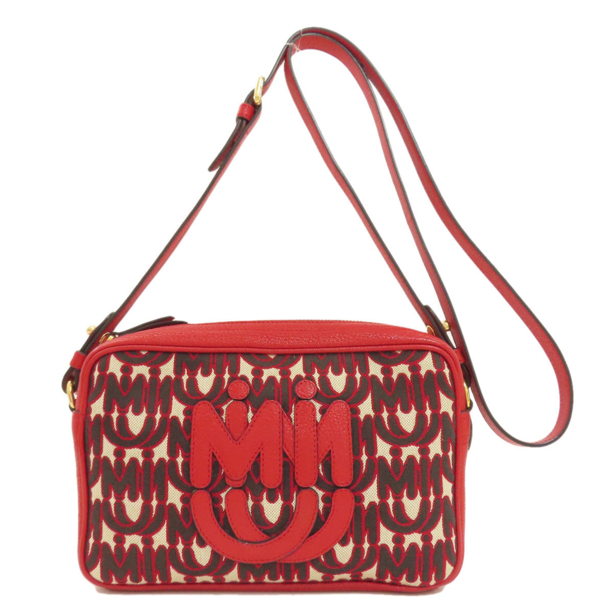 Miu Miu Red Color Canvas Shoulder Bag (Pre-Owned)