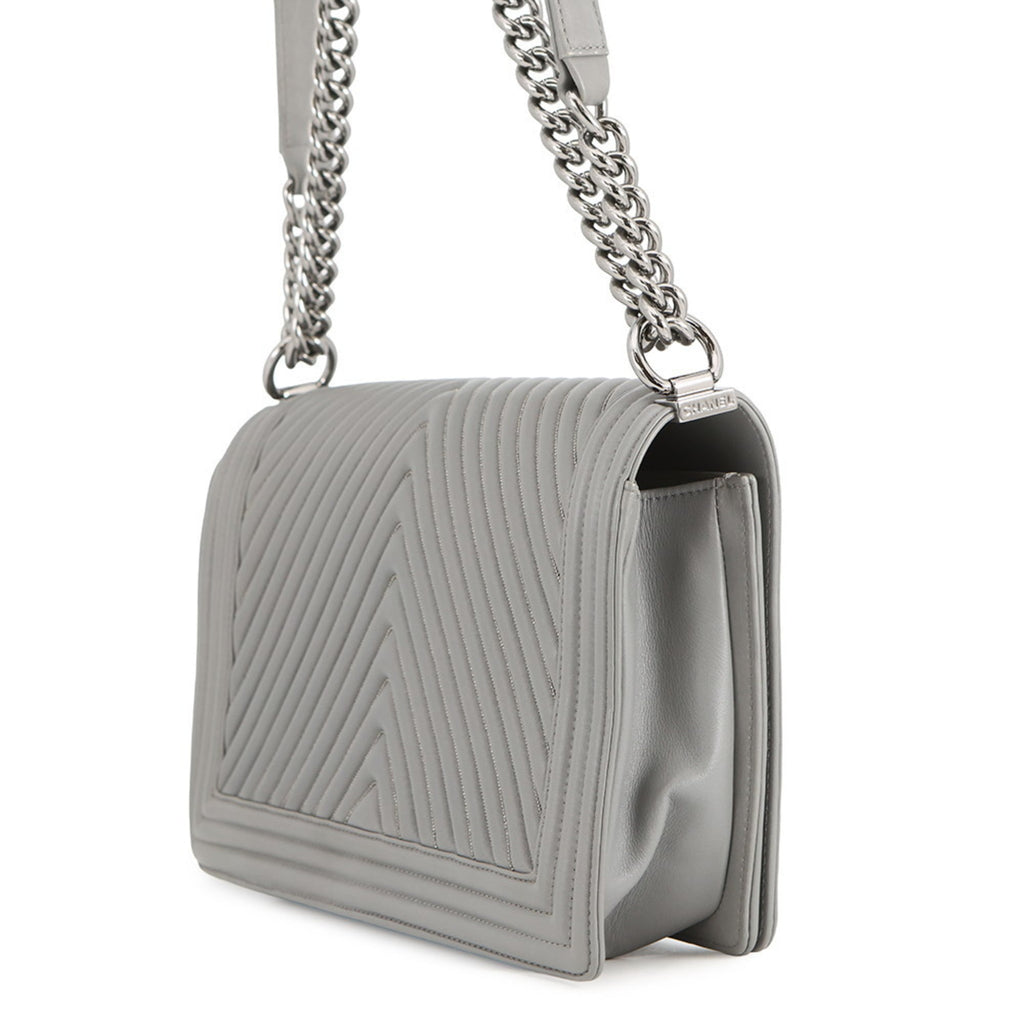 Chanel Boy Chanel Gray Beads Leather Shoulder Bag (Pre-Owned)