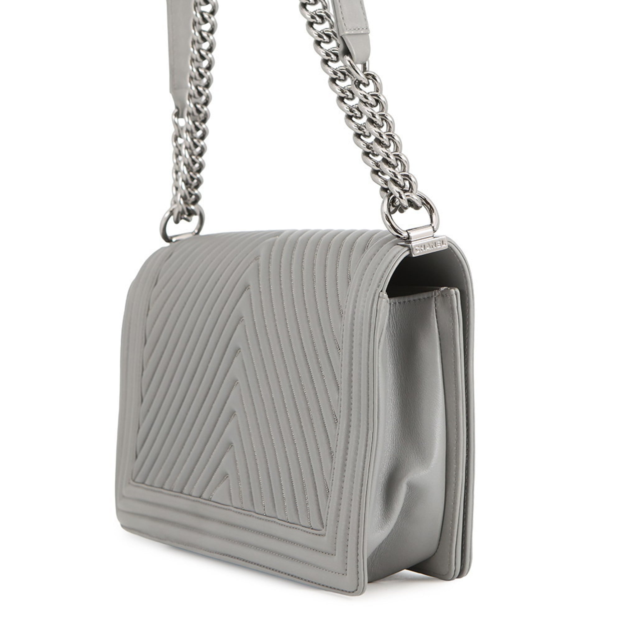 Chanel Boy Chanel Gray Beads Leather Shoulder Bag (Pre-Owned)
