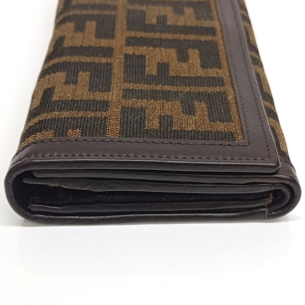 Fendi Black Brown Canvas Leather Wallet (Tri-Fold) (Pre-Owned)