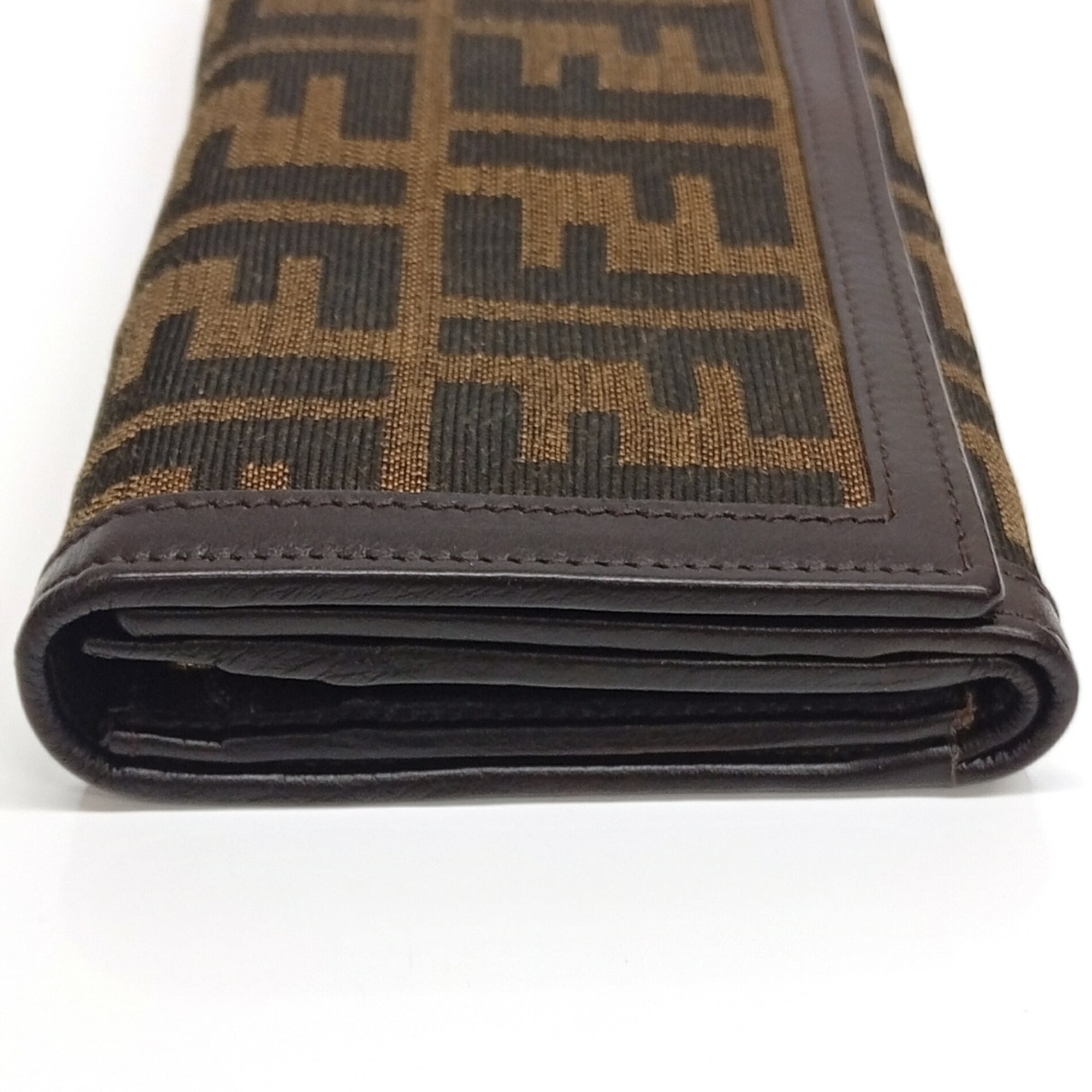 Fendi Black Brown Canvas Leather Wallet (Tri-Fold) (Pre-Owned)