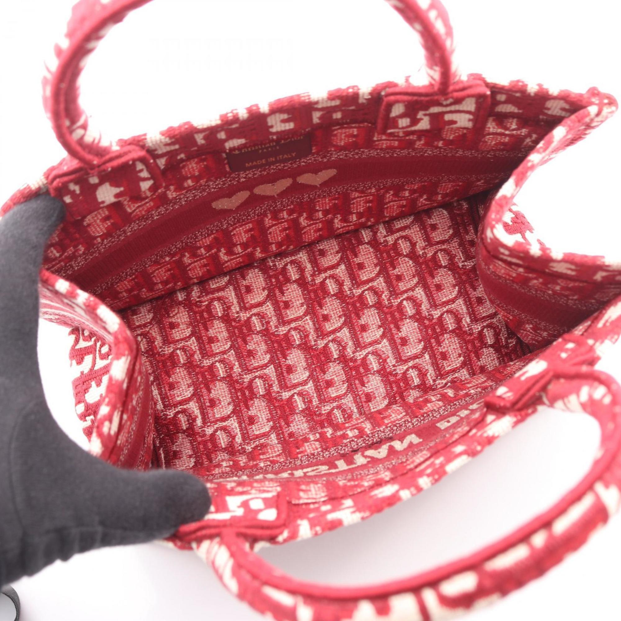 Christian Dior Red Color White Canvas Tote Bag (Pre-Owned)