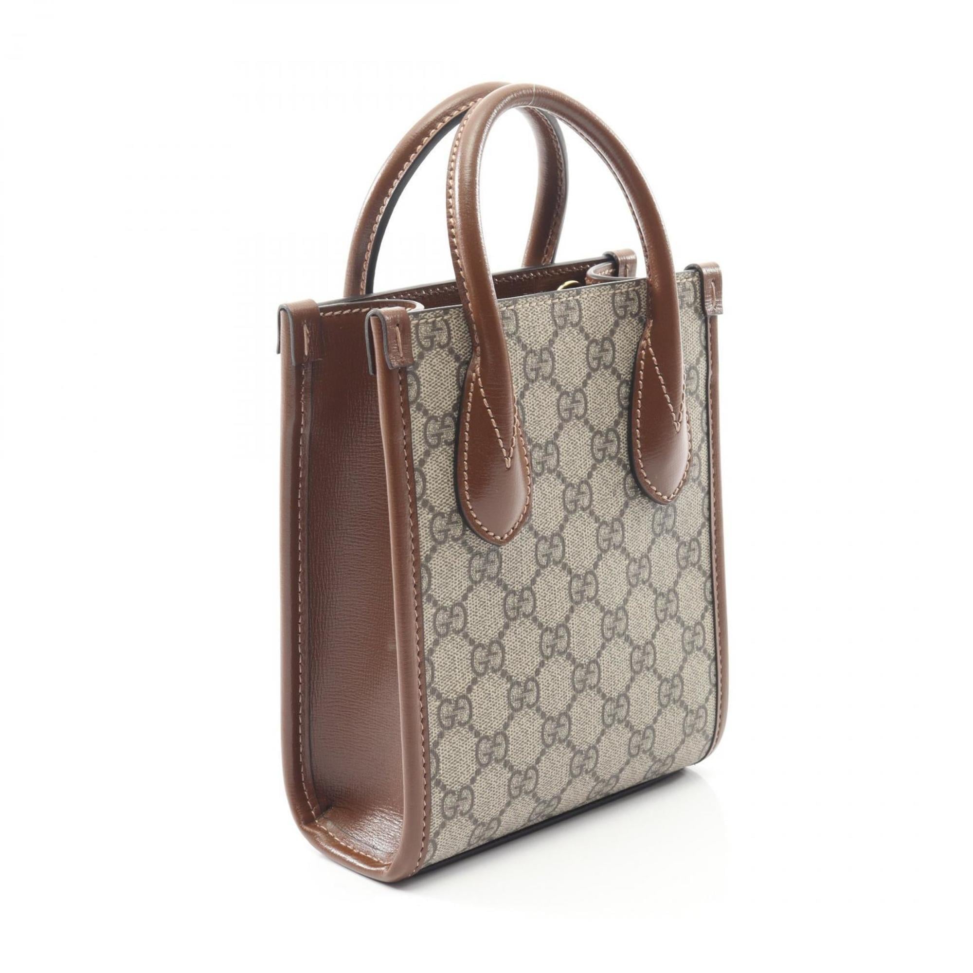 Gucci Beige Brown Coated Canvas Leather Handbag (Pre-Owned)